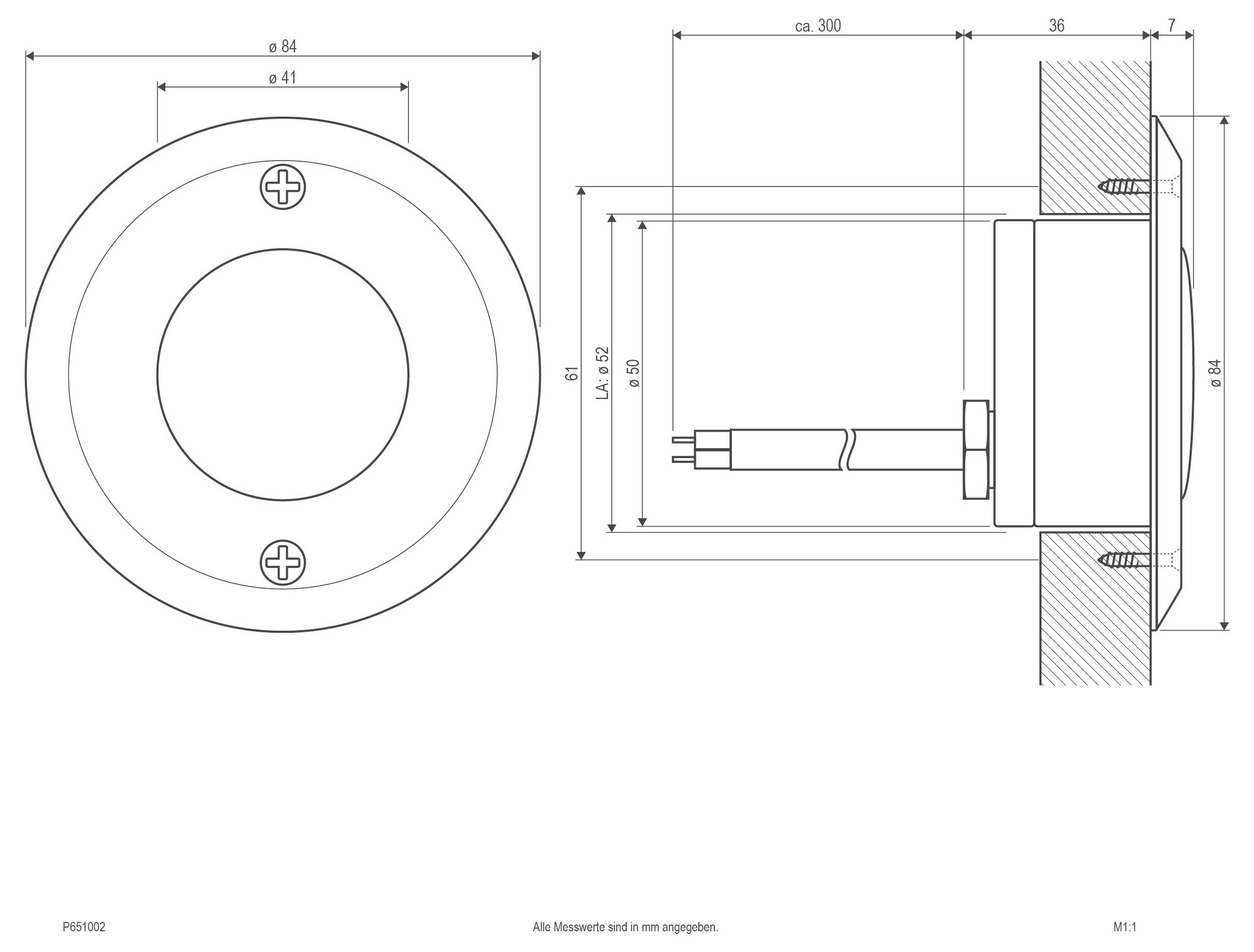 Technische Zeichnung einer runden Flanschkomponente dargestellt in Vorder- und Seitenansicht mit Bemaßungslinien und Abmessungen, einschließlich eines zylindrischen vorstehenden Teils.