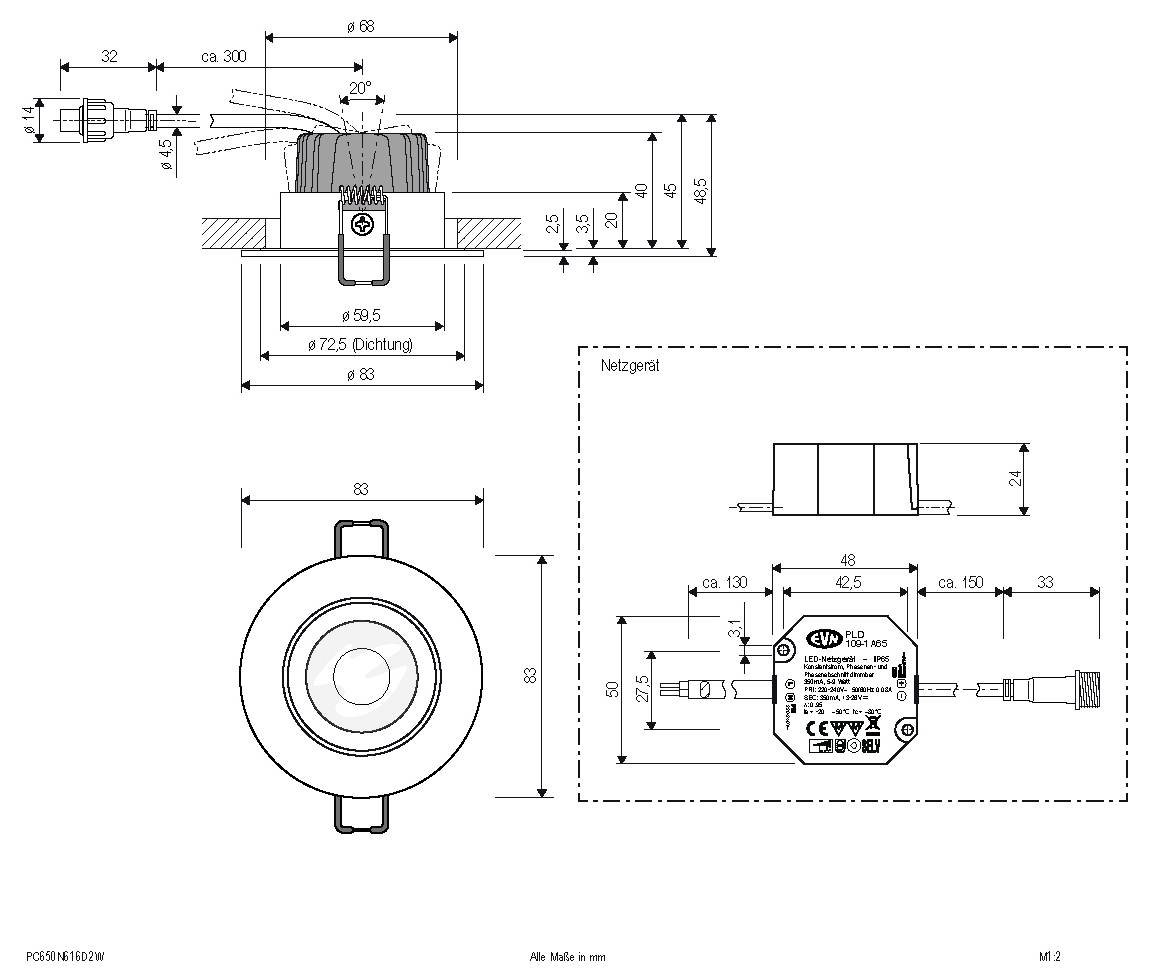 EVN PC650N616D2W PC650N616D2W LED-Einbauleuchte LED LED fest eingebaut 6W Anthrazit