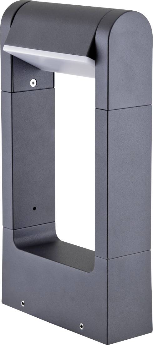 Außenleuchte in modernem, kantigem Design mit einer rechteckigen Öffnung und oberem Lichtauslass, geeignet für stimmungsvolle Beleuchtung.