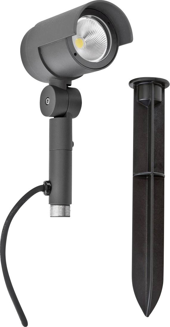 LED-Außenstrahler in Schwarz mit Erdspieß und verstellbarem Kopf, geeignet für Gartenbeleuchtung.