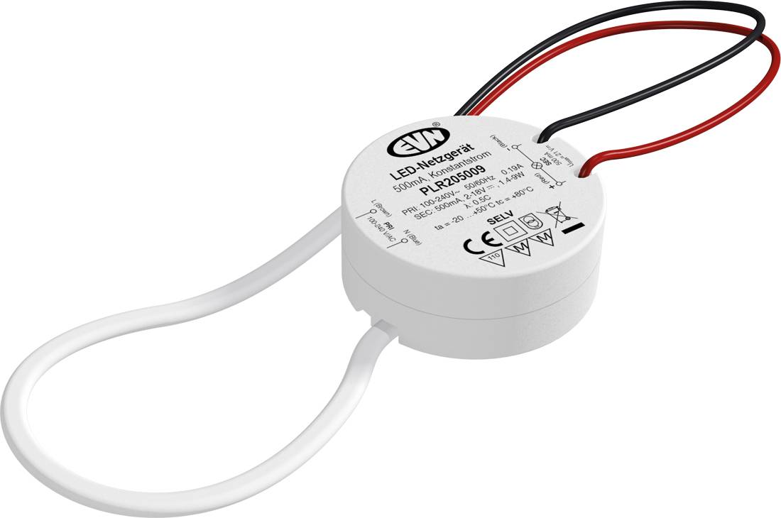 Einbau-Downlight-Leuchte mit separatem LED-Treiber, dargestellt in einem Inset-Kreis.