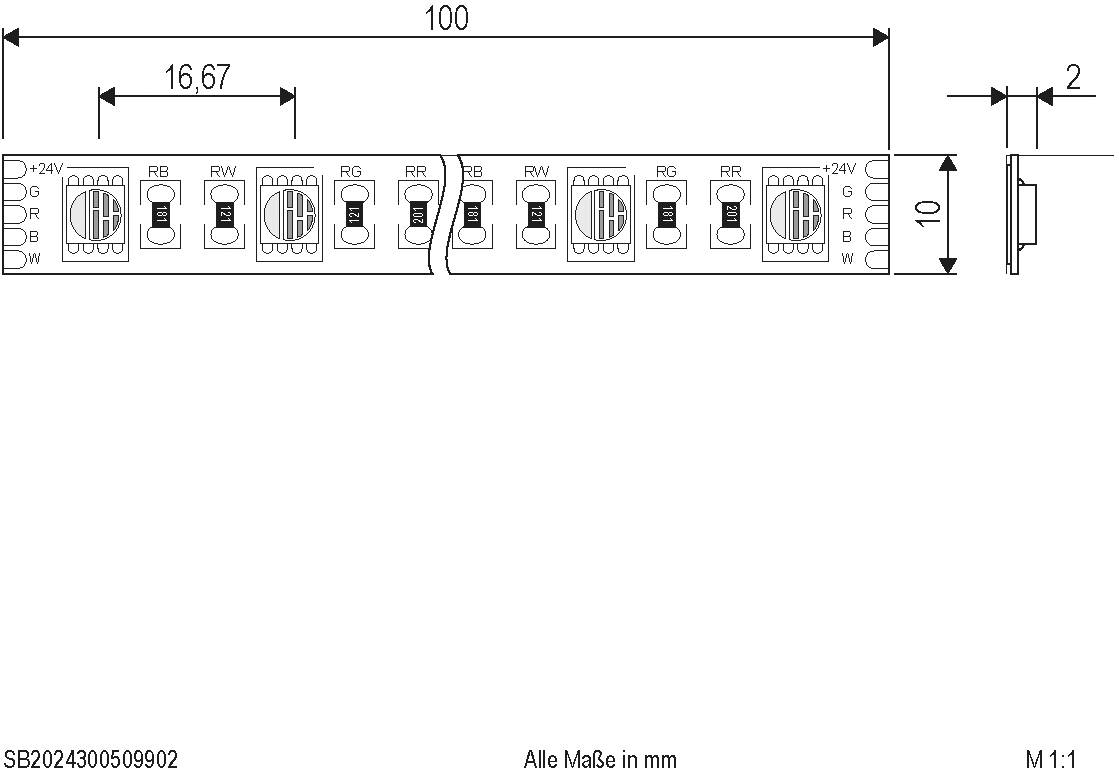 Diagramm einer elektrischen Leiterplatte mit Maßangaben in Millimetern, zeigt Anschlussklemmen und Toleranzen.