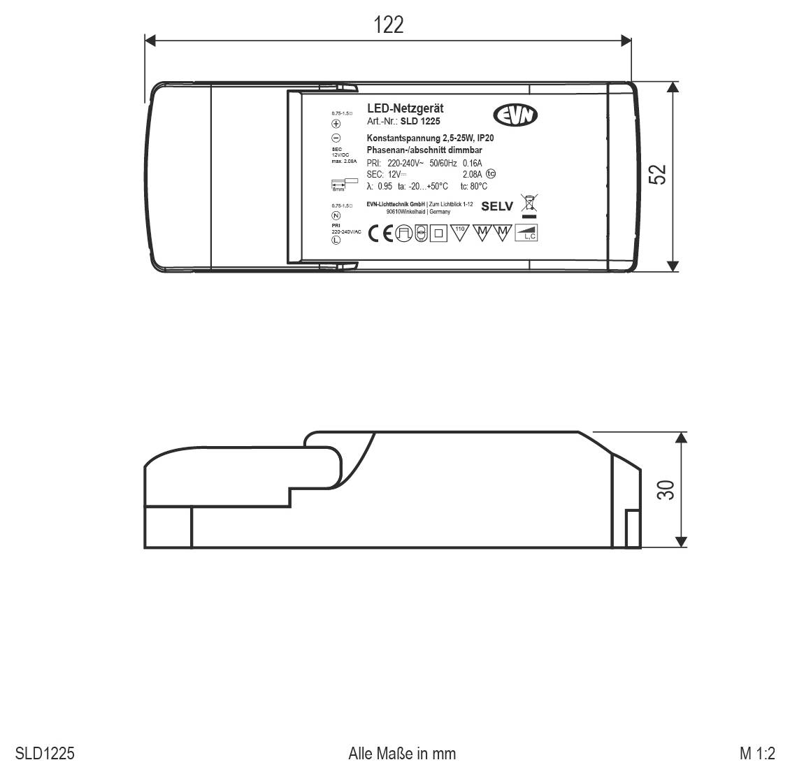 EVN SLD1225 LED-Trafo Konstantspannung 12 V/DC dimmbar 1St.