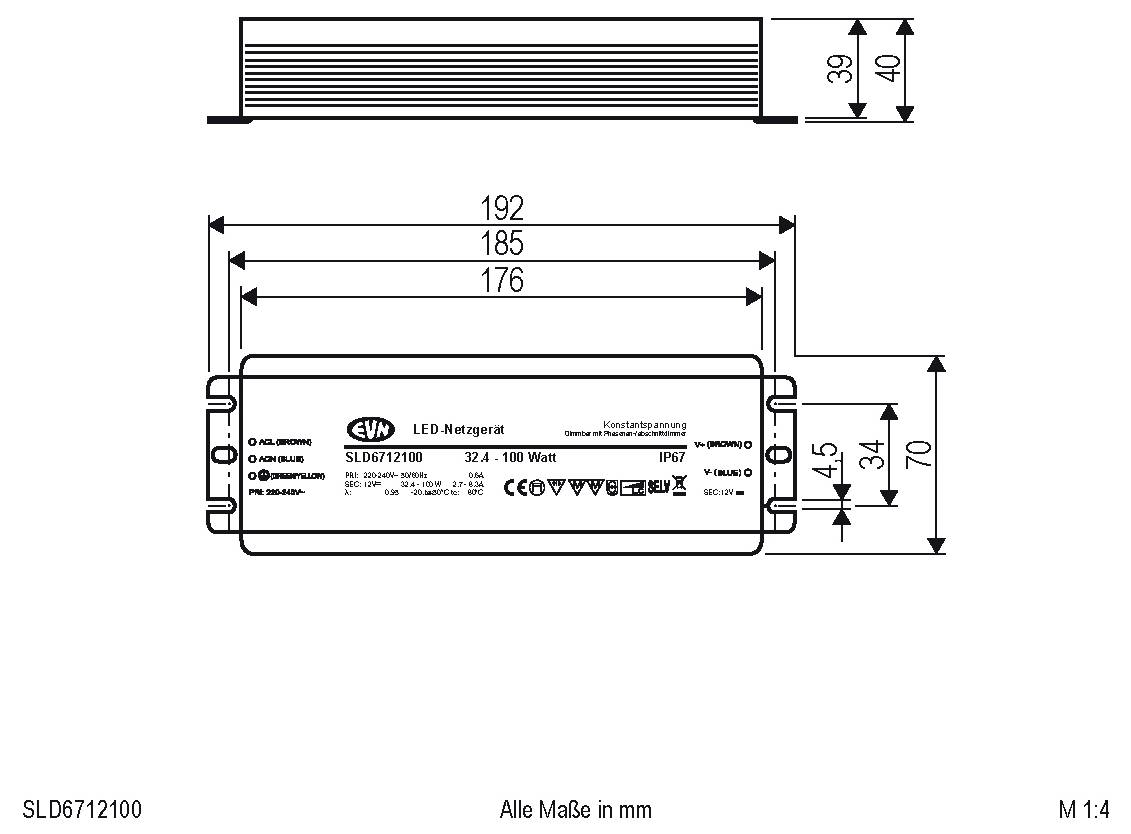 EVN SLD6712100 LED-Trafo Konstantspannung 12 V/DC dimmbar 1St.