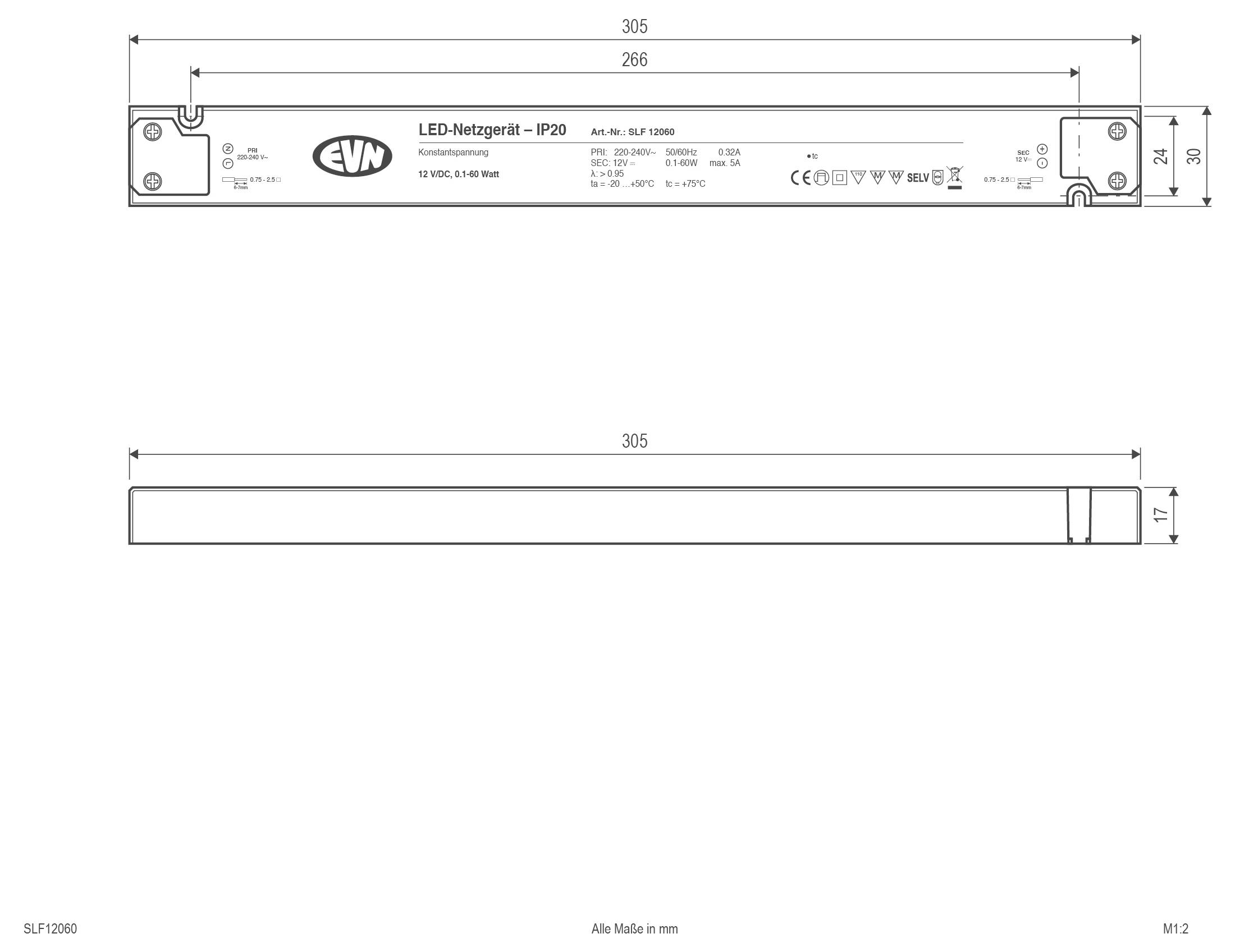 EVN SLF12060 LED-Trafo Konstantspannung 12 V/DC 1St.