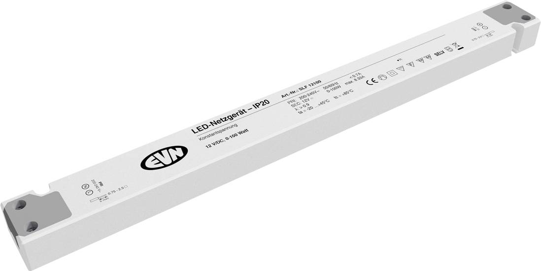 'LED-Netzgerät IP20, 12V DC, 60W, 5A, Modell 277566' – rechteckiges, weißes Gerät mit technischen Symbolen und Informationen aufgedruckt.