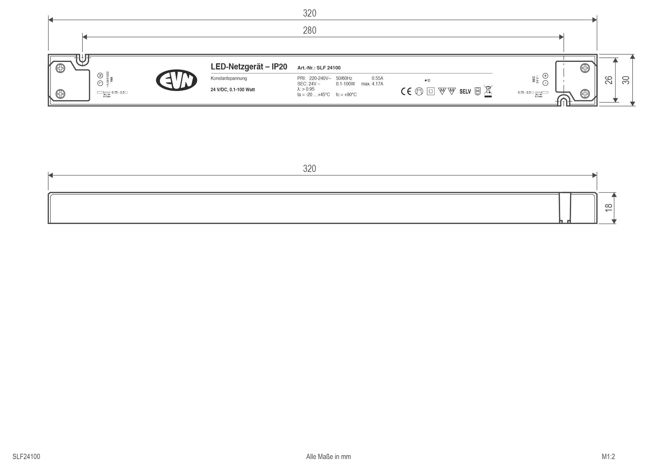 EVN SLF24100 LED-Trafo Konstantspannung 24 V/DC 1St.
