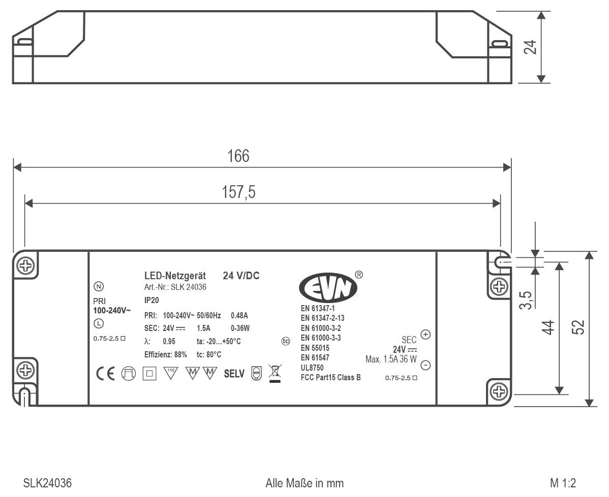 EVN SLK24036 LED-Trafo Konstantspannung 24 V/DC 1St.