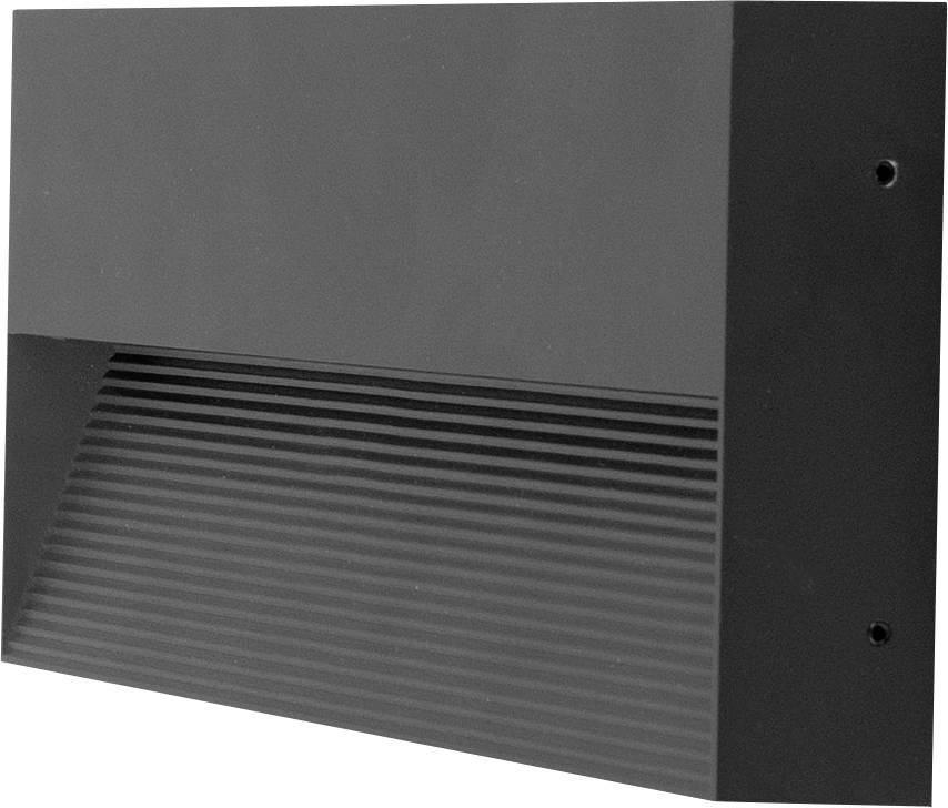 Schwarzes, rechteckiges Elektrogerät mit Lüftungsschlitzen an der Unterseite, an einer Wand montiert.