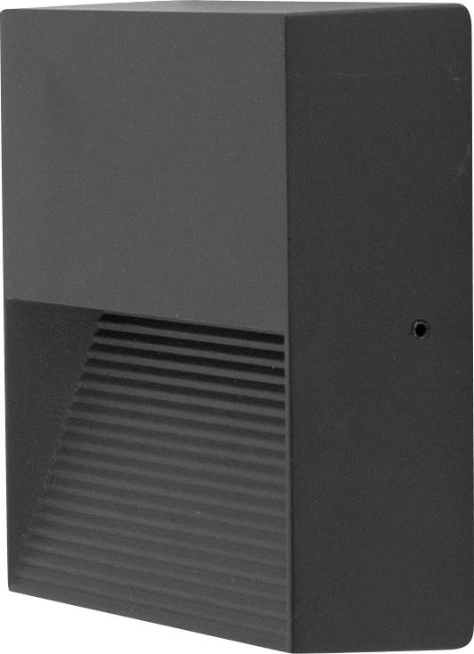 Nahaufnahme eines schwarzen elektronischen Gerätegehäuses mit einem gerippten unteren Bereich und einer kleinen kreisförmigen Öffnung auf der rechten Seite.