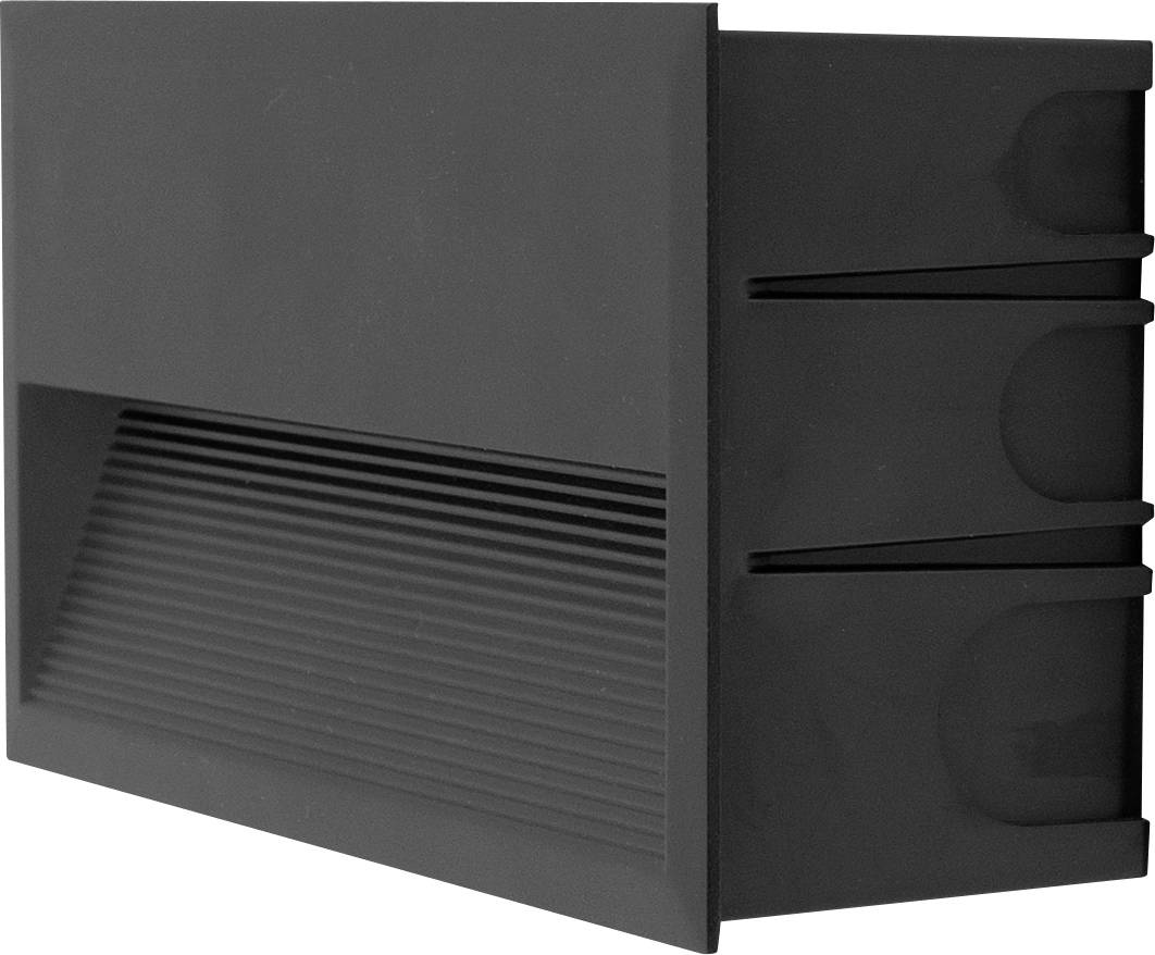 Ein schwarzes rechteckiges Belüftungsgitter aus Kunststoff mit horizontalen Schlitzen, geeignet für Heiz- oder Kühlsysteme.