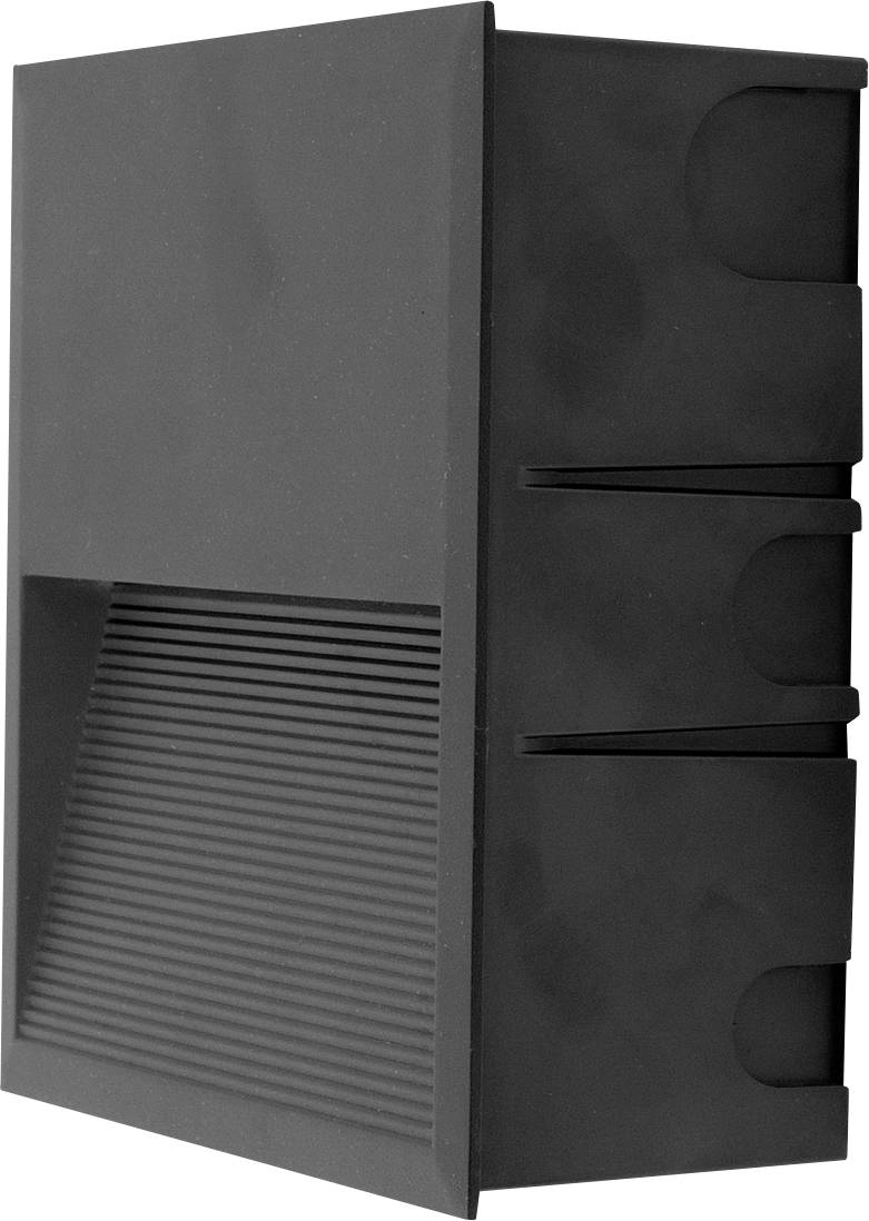 Schwarze, rechteckige Kabelbox mit seitlichen Schlitzen zur Kabelorganisation und Schutz.