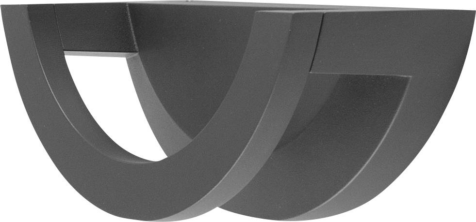 Abstrakte graue 3D-gekrümmte geometrische Formen, die sich auf weißem Hintergrund überlappen.