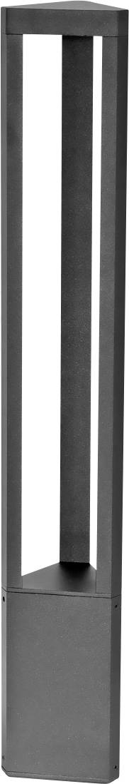 Moderner Außenpoller aus Metall mit rechteckigem Rahmen und vertikalem Design, geeignet für Garten- oder Wegbeleuchtung.