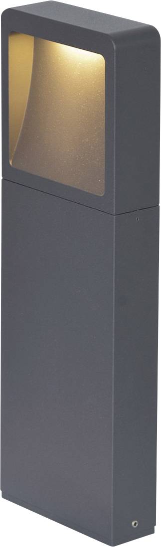 Eine moderne Stehleuchte mit rechteckigem Design, die nach oben leuchtet und warmes Licht verbreitet. Ideal für Außenbereiche.