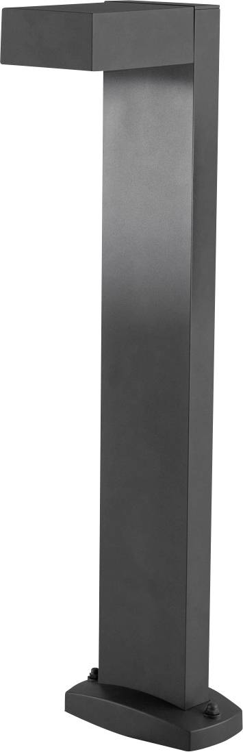 Eine moderne, rechteckige Außenleuchte in dunklem Metall. Geeignet für Gehwege oder Gartenbeleuchtung. Minimalistisches Design.