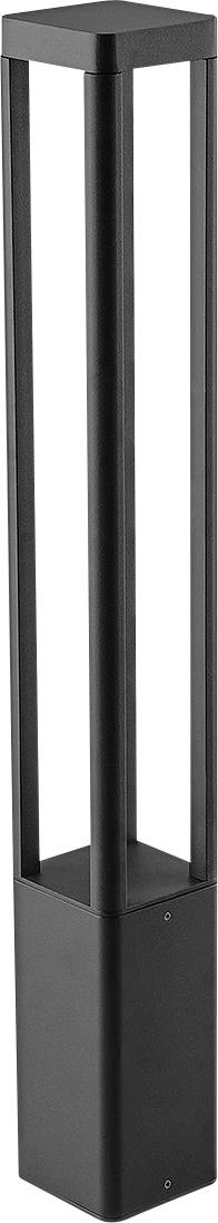 Eine schwarze, moderne Außenleuchte mit vertikalem, schlankem Design, geeignet für den Garten- oder Terrassenbereich.
