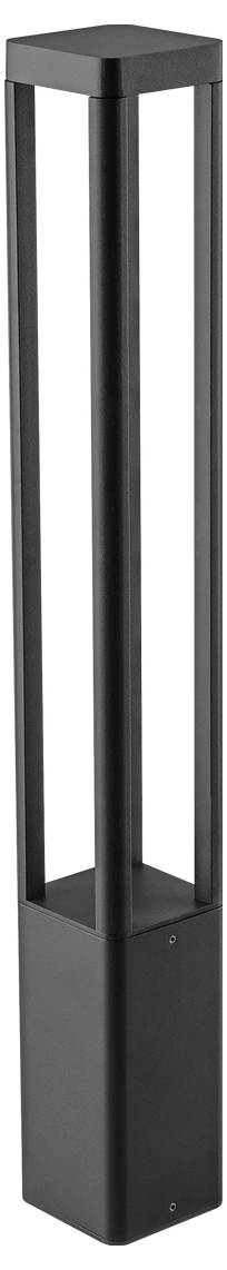 Schwarze rechteckige Außenpfosten-Leuchte mit offenem Rahmen und einem mattierten zylindrischen Diffusor im Inneren.