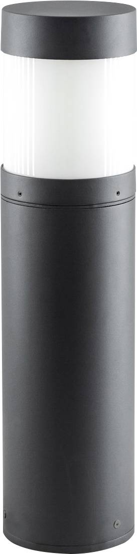 Eine moderne, graue Außenleuchte mit zylindrischem Design und opalweißem Diffusor, ideal zur Beleuchtung von Wegen oder Gärten.