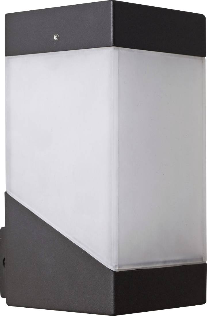 Wandaußenleuchte mit schwarzem Gehäuse und opalweißer Abdeckung zur gleichmäßigen Lichtverteilung. Geeignet für Außenbereiche.