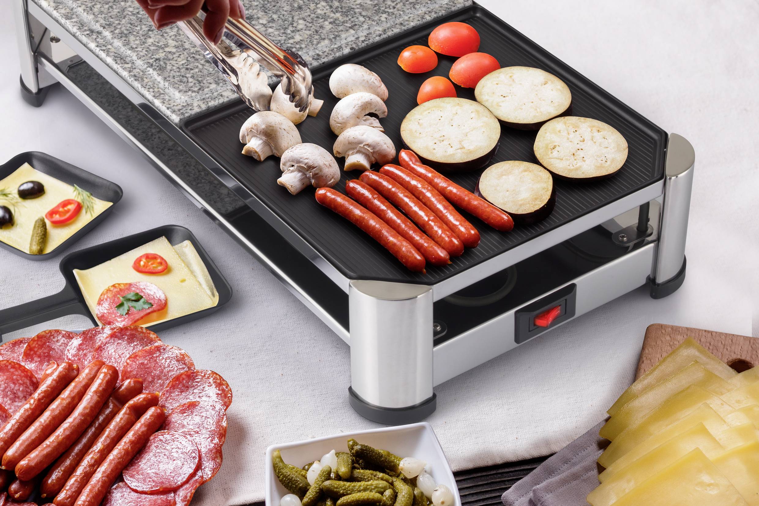 Grillplatte, Heißer Stein Raclette Grillfunktion Schwarz, Silber