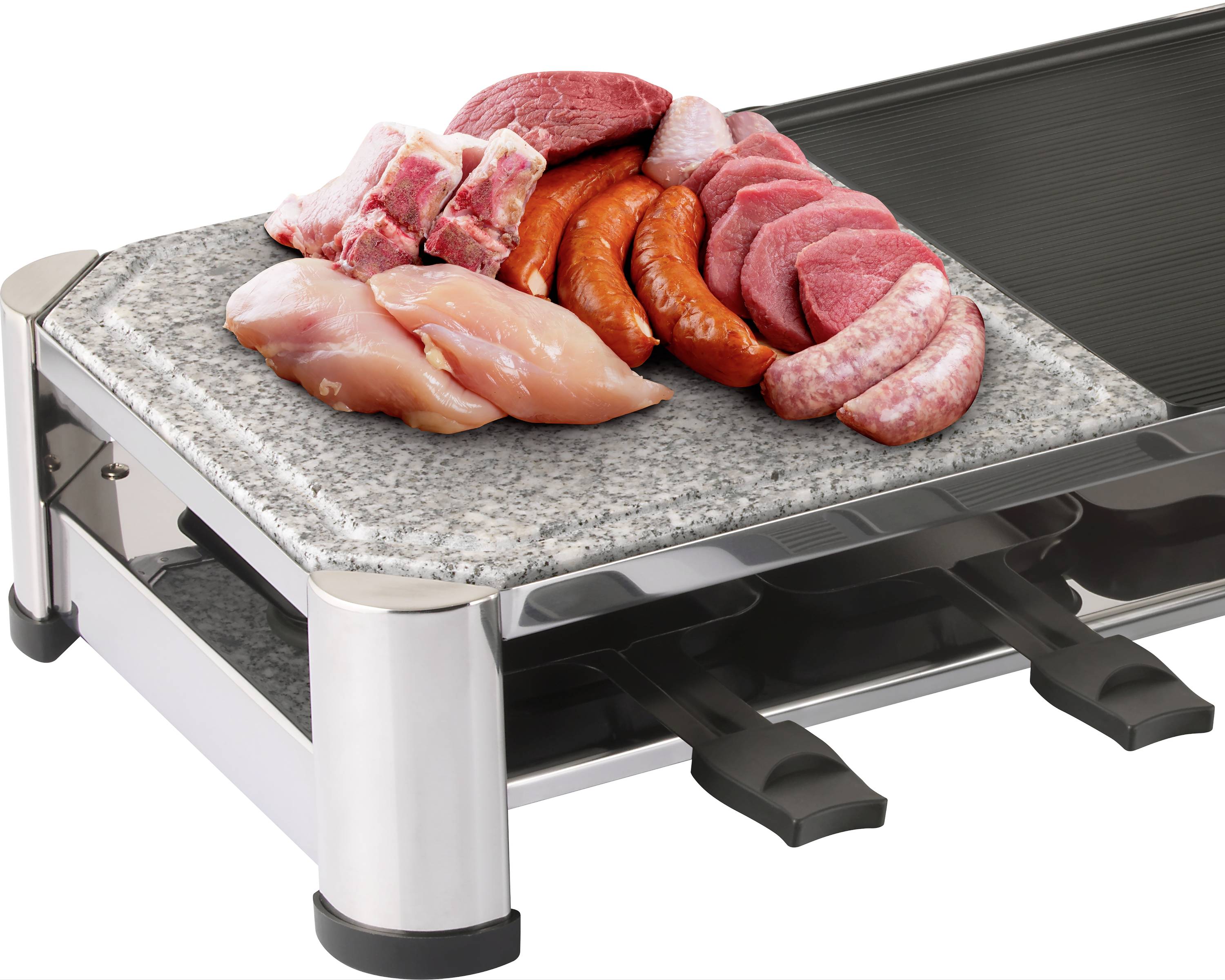 Grillplatte, Heißer Stein Raclette Grillfunktion Schwarz, Silber