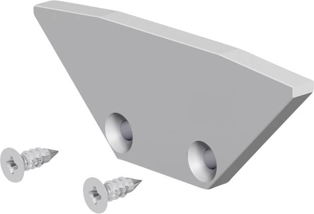 Eine metallische keilförmige Halterung mit zwei Montagelöchern, dargestellt mit zwei Schrauben zur Installation.