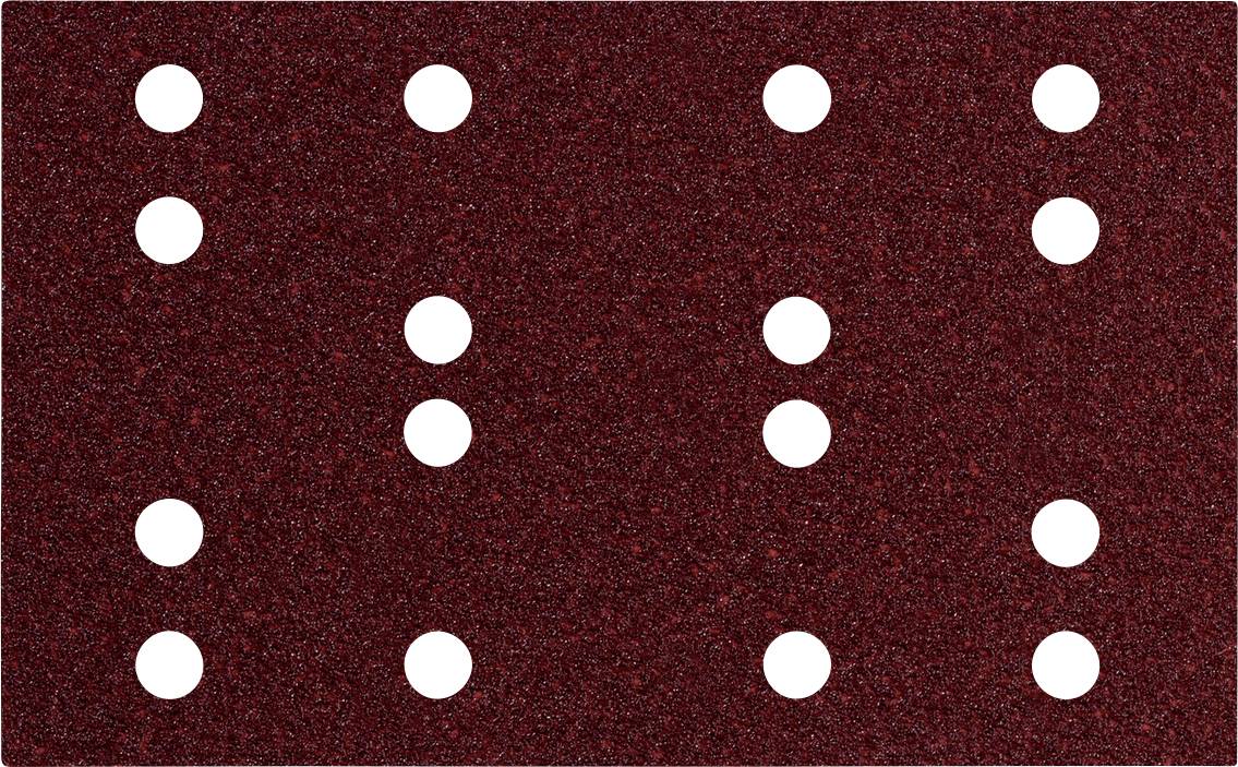 Braille-ähnliches Muster aus weißen Punkten, die in vier senkrechten Spalten auf dunkelrotem strukturiertem Hintergrund angeordnet sind.