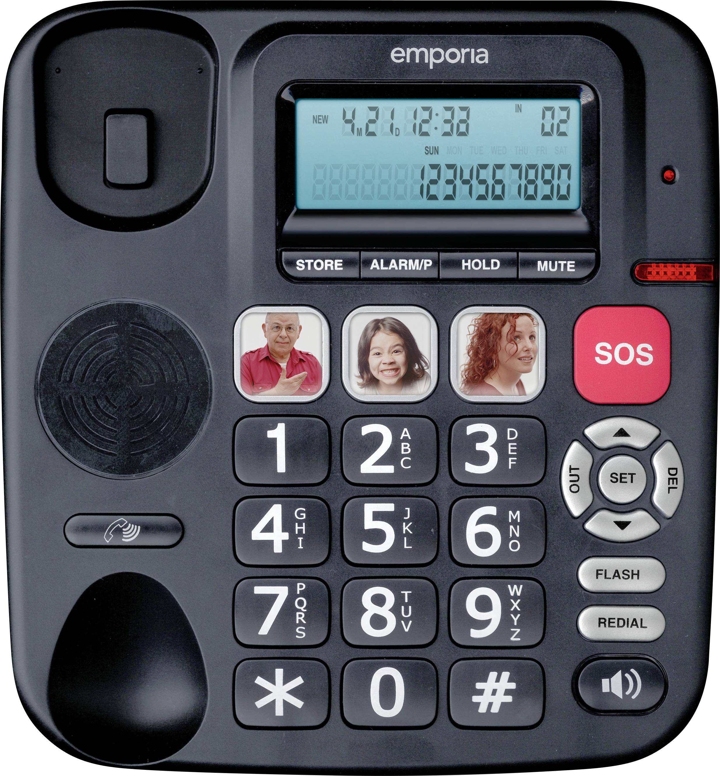 Emporia KFT20 Schnurgebundenes Seniorentelefon Freisprechen, für Hörgeräte kompatibel, Wahlwiederholung Beleuchtetes Display Schwarz