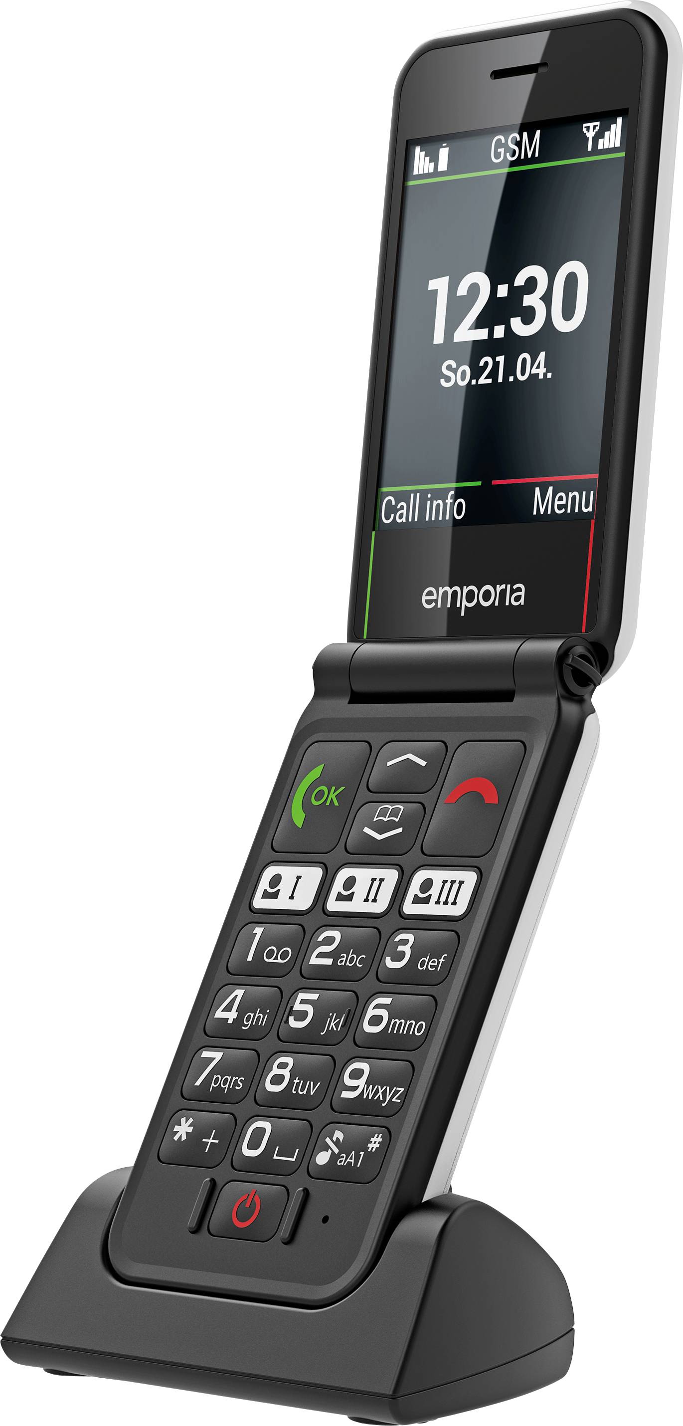 Emporia SIMPLICITYglam Senioren-Klapp-Handy IP54, mit Ladestation, SOS Taste, Spritzwassergeschützt Weiß