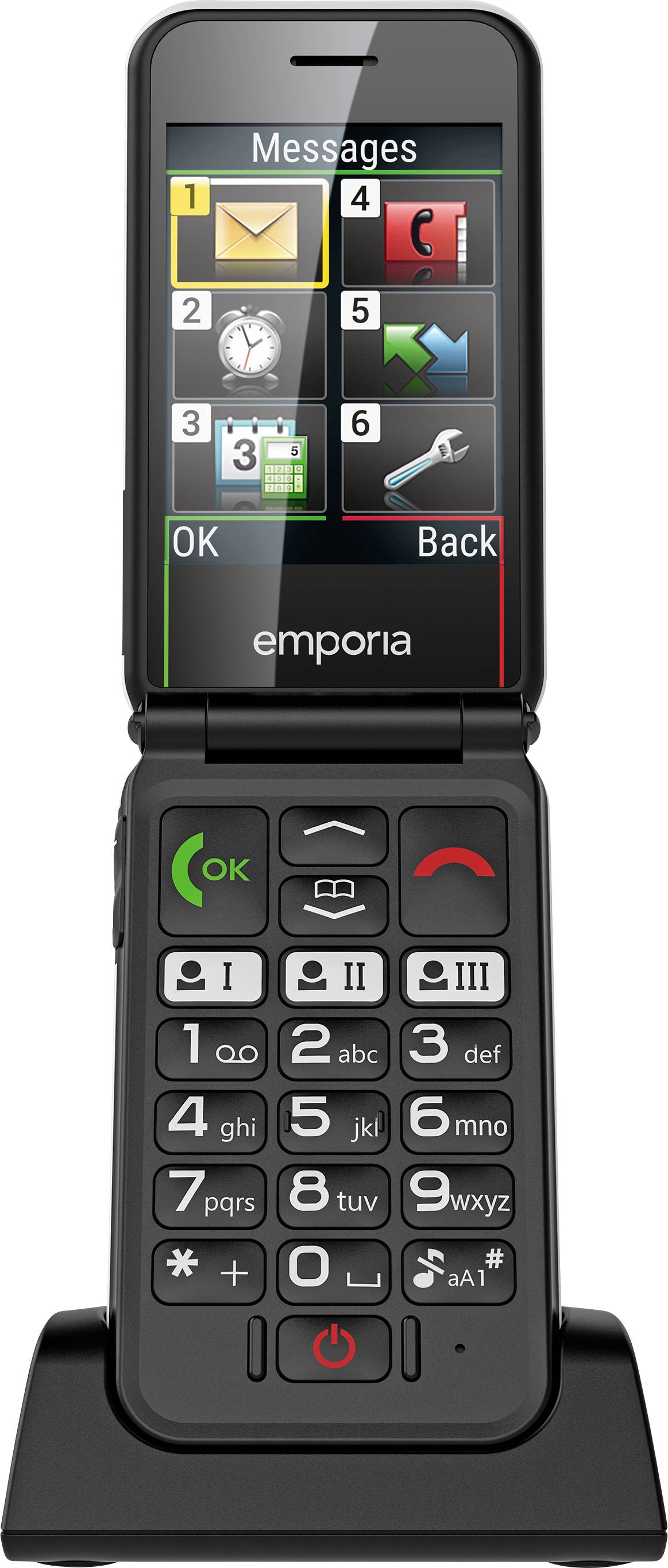 Emporia SIMPLICITYglam Senioren-Klapp-Handy IP54, mit Ladestation, SOS Taste, Spritzwassergeschützt Weiß