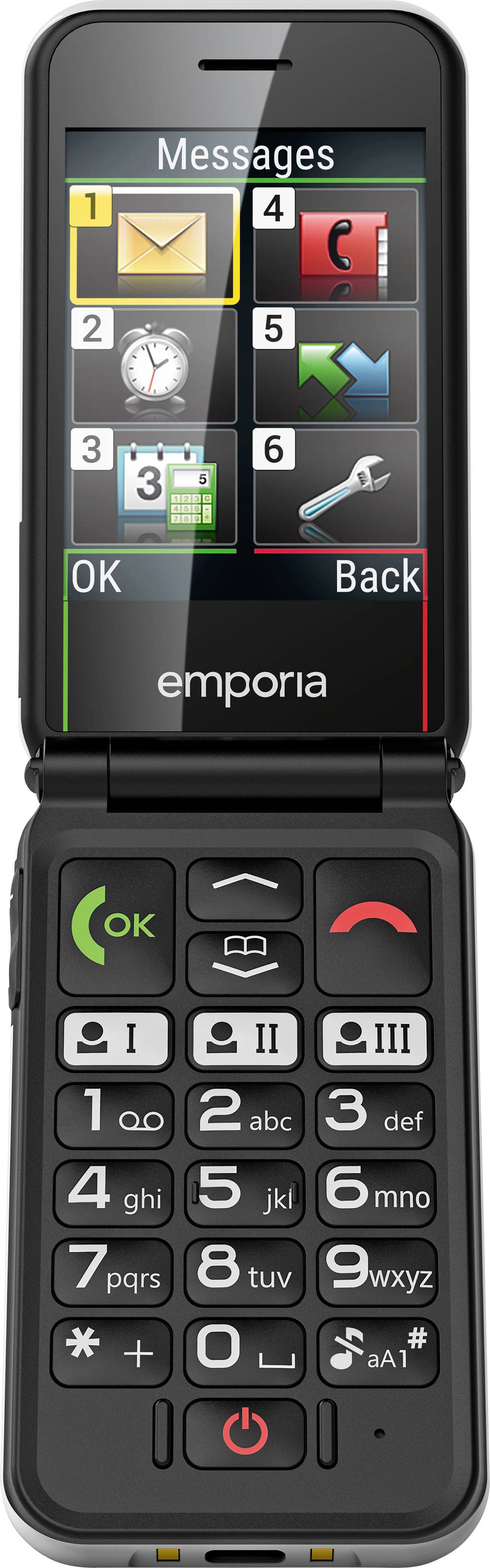 Emporia SIMPLICITYglam Senioren-Klapp-Handy IP54, mit Ladestation, SOS Taste, Spritzwassergeschützt Weiß