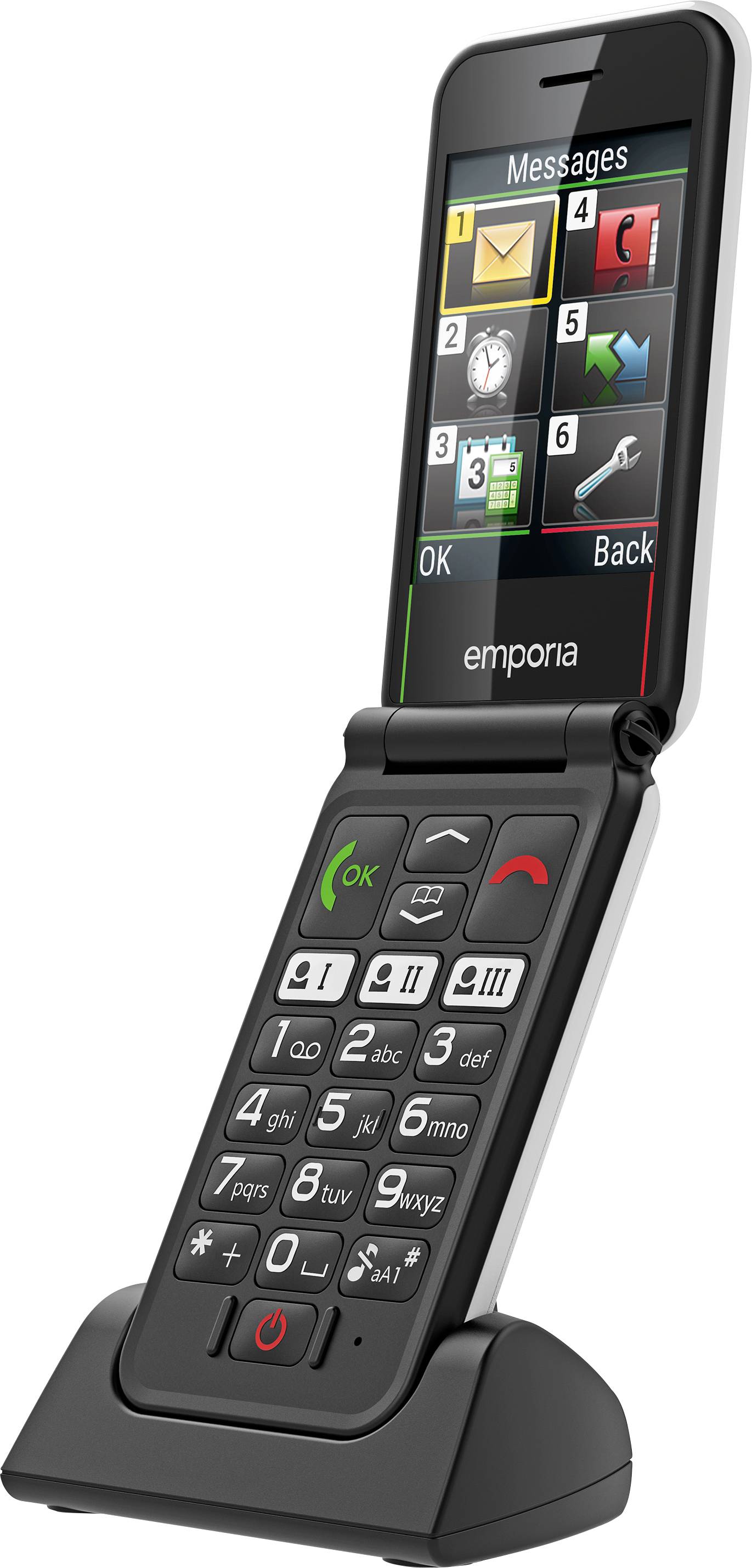 Emporia SIMPLICITYglam Senioren-Klapp-Handy IP54, mit Ladestation, SOS Taste, Spritzwassergeschützt Weiß