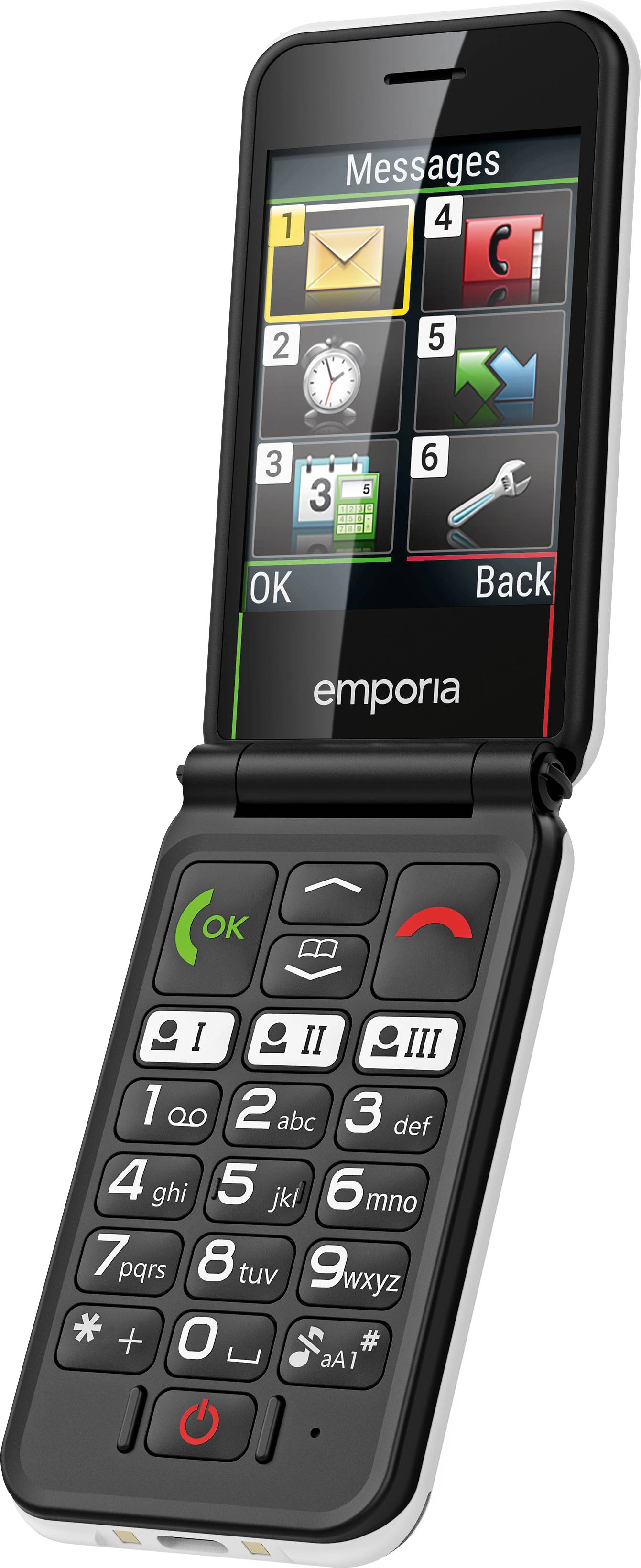 Emporia SIMPLICITYglam Senioren-Klapp-Handy IP54, mit Ladestation, SOS Taste, Spritzwassergeschützt Weiß