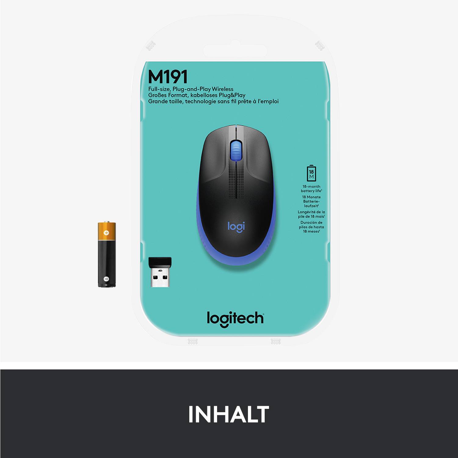 Logitech M190 Maus Funk Optisch Blau 3 Tasten 1000 dpi