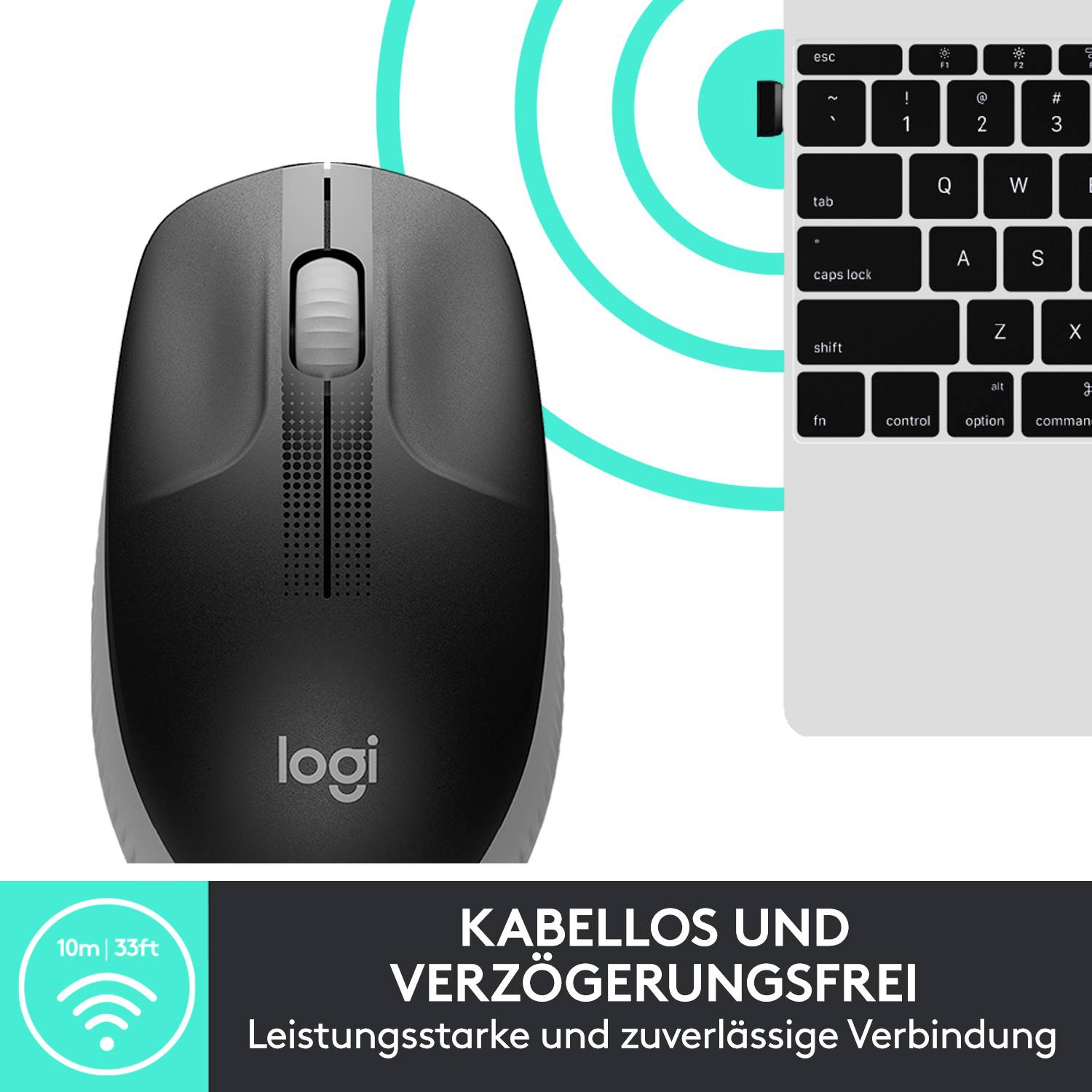 Maus und Tastatur: Kabellos und verzögerungsfrei. Reichweite 10m/33ft. Leistungsstarke und zuverlässige Verbindung.