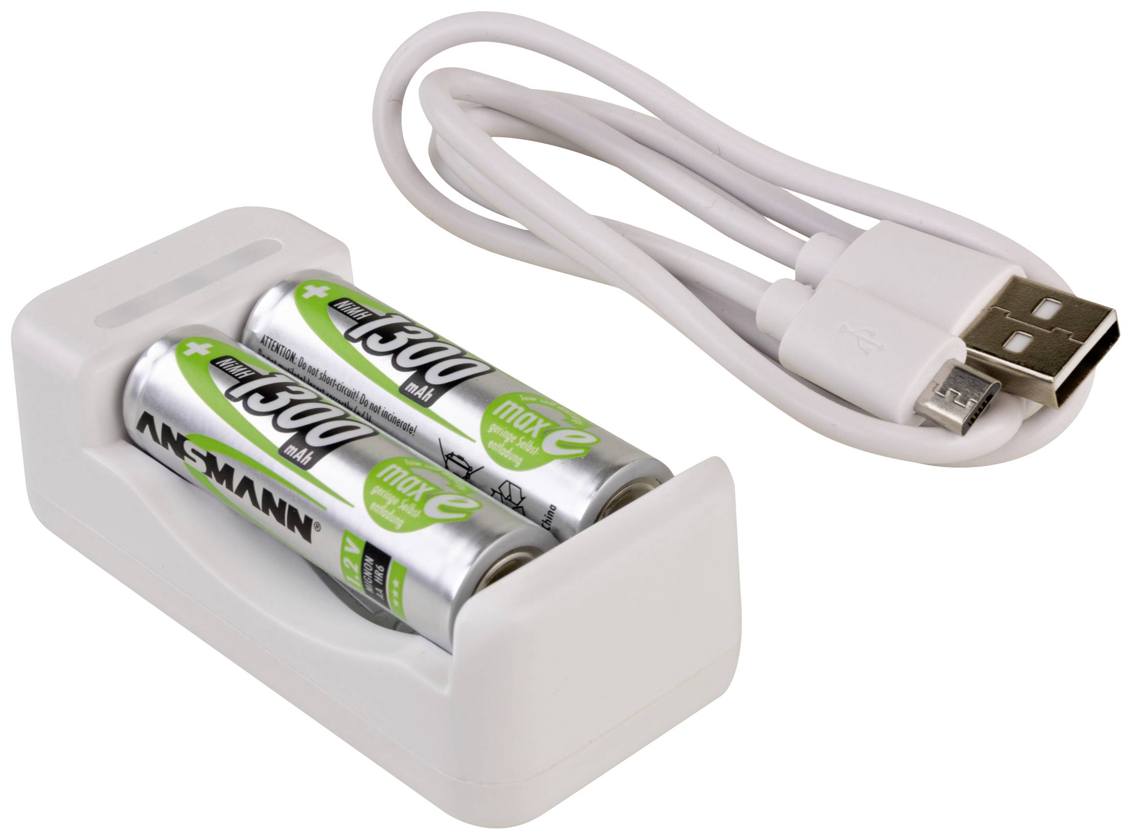 Ansmann Basic II + 2× AA 1300mAh Rundzellen-Ladegerät NiMH Micro (AAA), Mignon (AA)