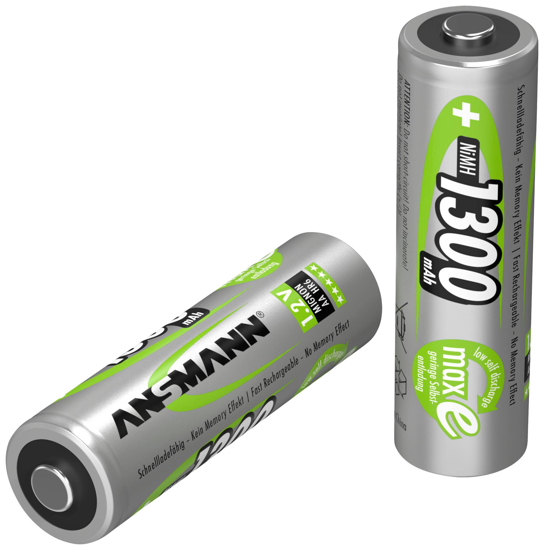 Ansmann Basic II + 2× AA 1300mAh Rundzellen-Ladegerät NiMH Micro (AAA), Mignon (AA)
