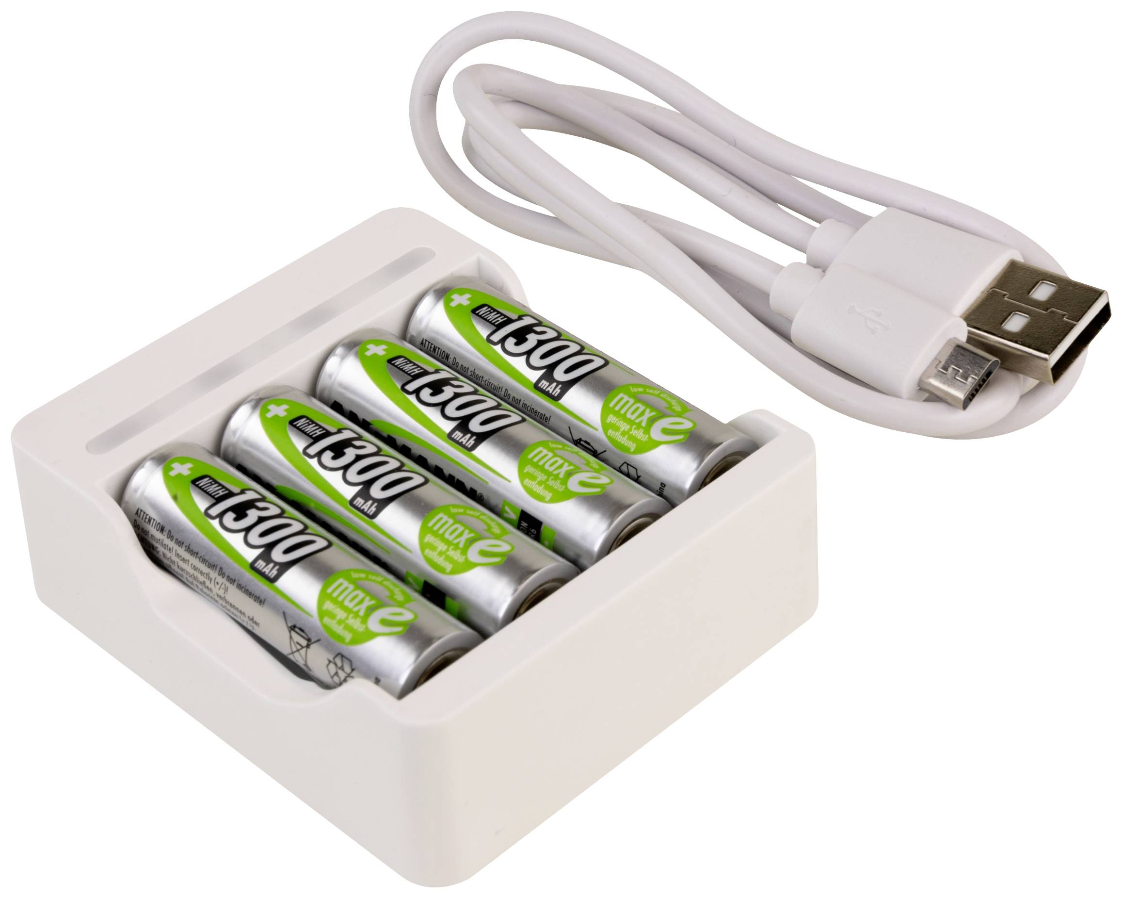Ansmann Basic IV + 4× AA 1300mAh Rundzellen-Ladegerät NiCd Micro (AAA), Mignon (AA)