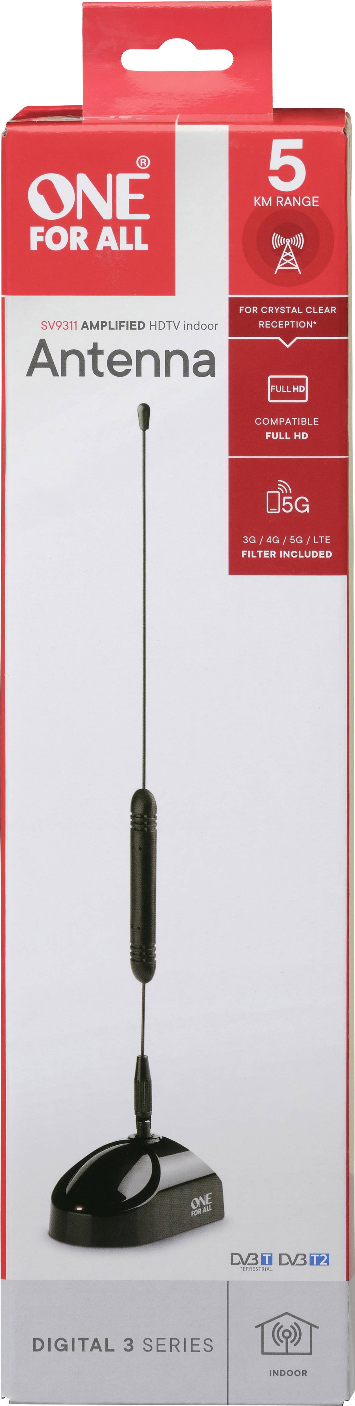 One For All SV 9311, Drinnen, Schwarz, 1 m, DVB-T, DVB-T2, 5000 m, 1 Stück(e)