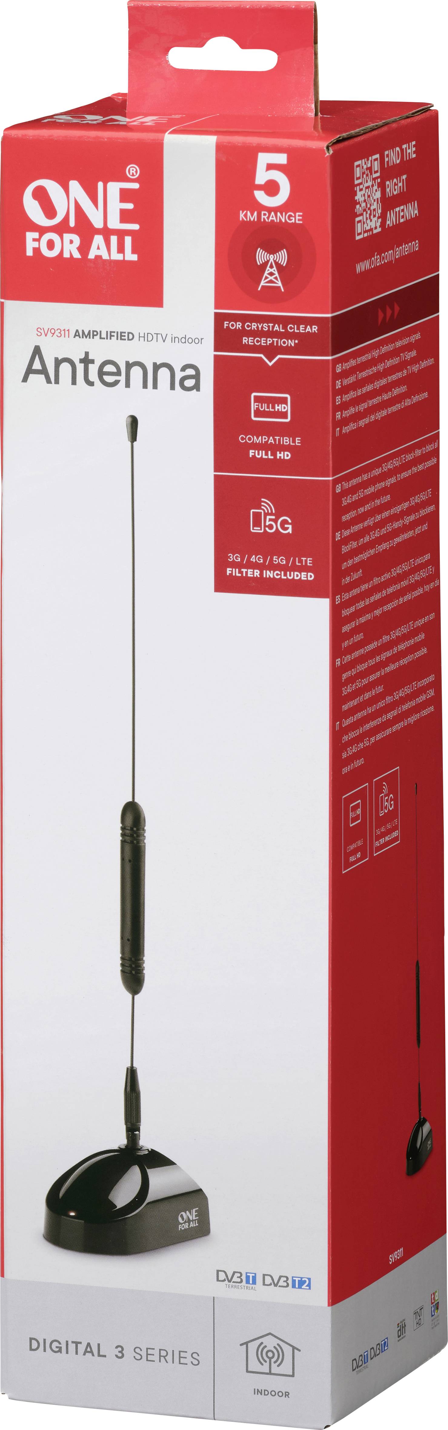 One For All SV 9311, Drinnen, Schwarz, 1 m, DVB-T, DVB-T2, 5000 m, 1 Stück(e)