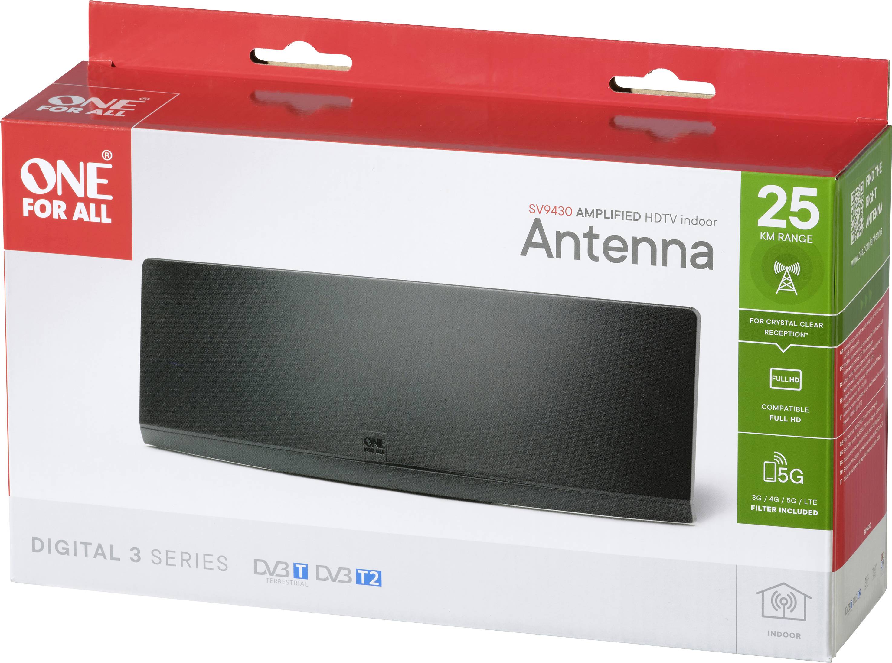 One For All SV 9430-5G Passive DVB-T/T2-Flachantenne Innenbereich Schwarz