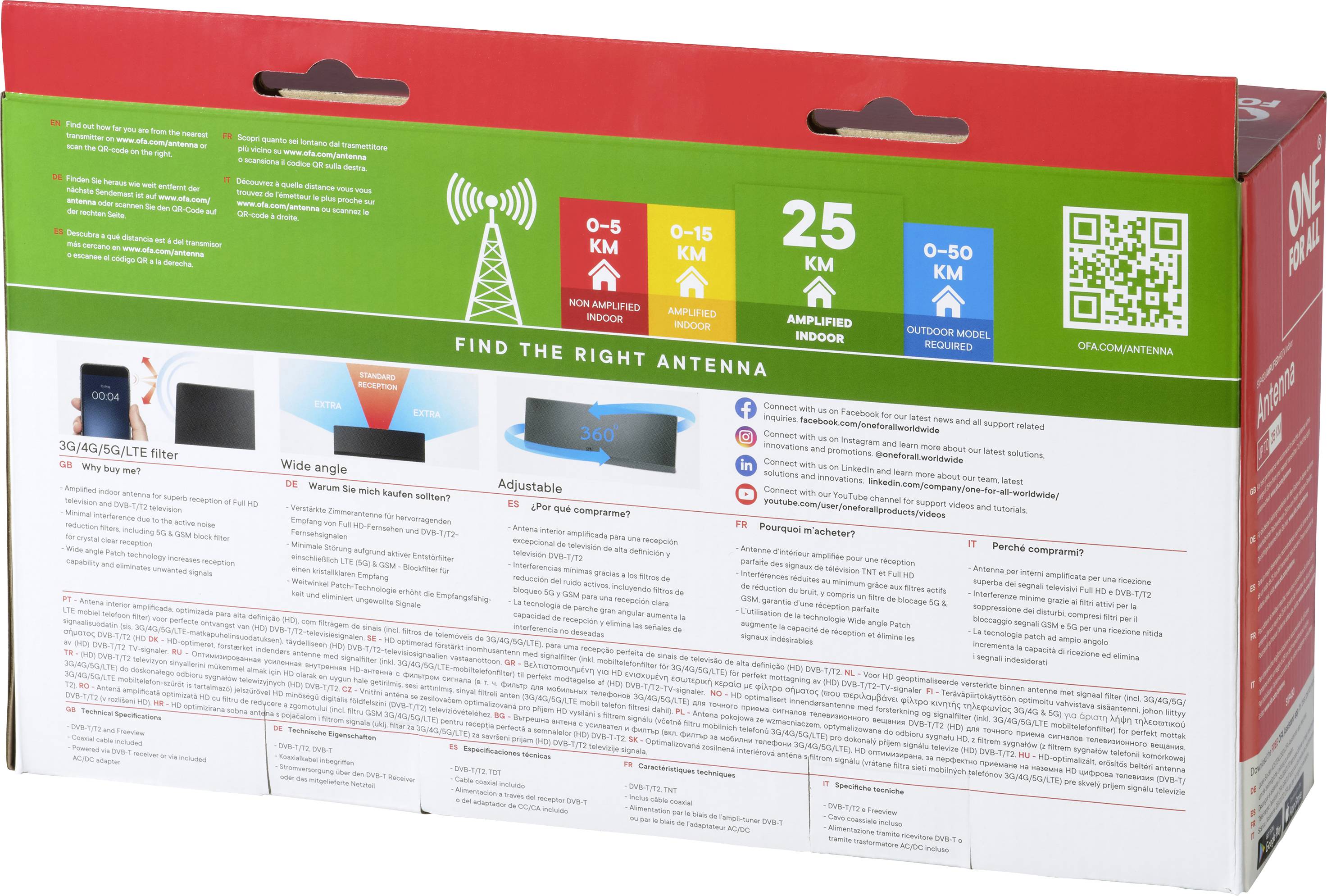 One For All SV 9430-5G Passive DVB-T/T2-Flachantenne Innenbereich Schwarz