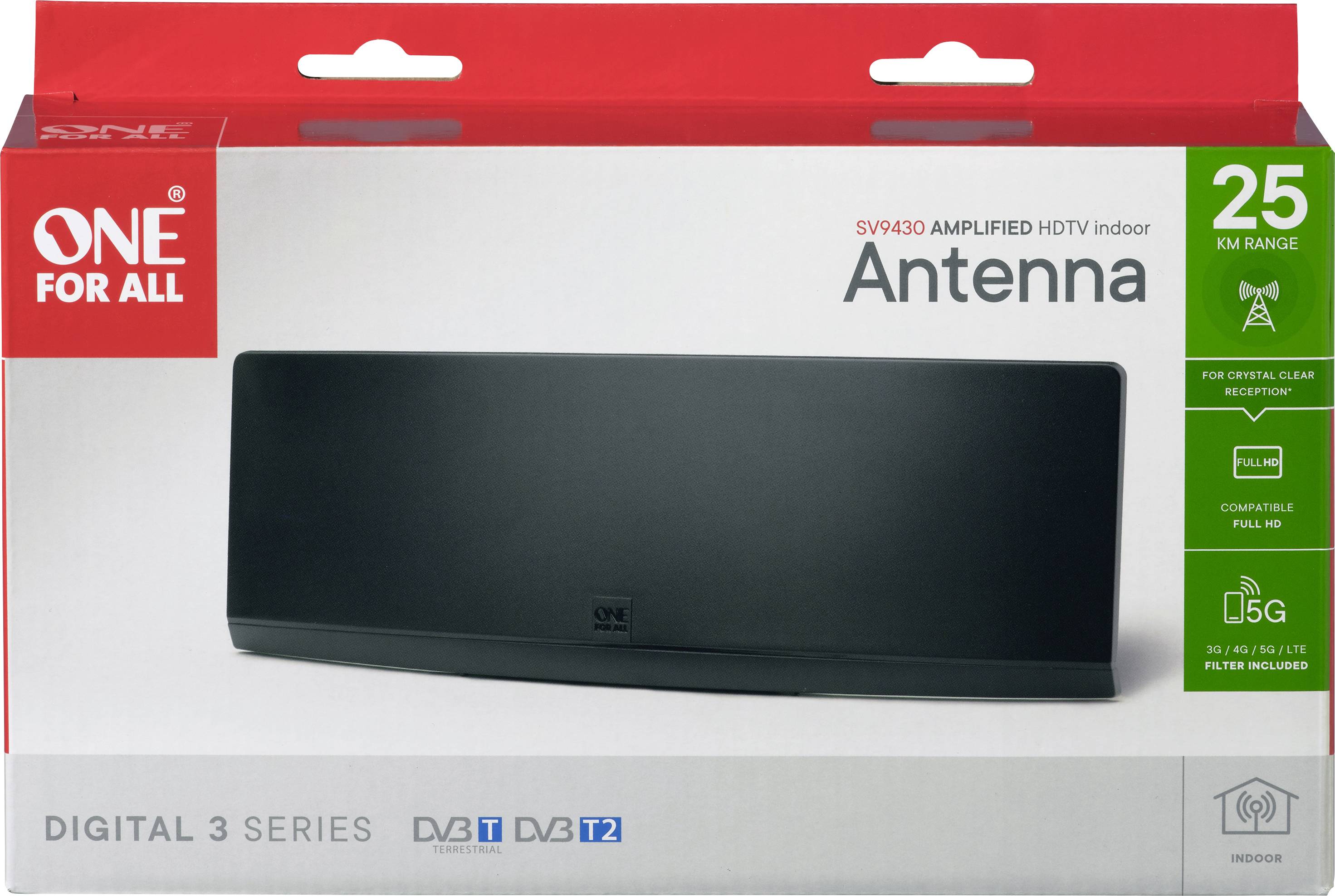 One For All SV 9430-5G Passive DVB-T/T2-Flachantenne Innenbereich Schwarz