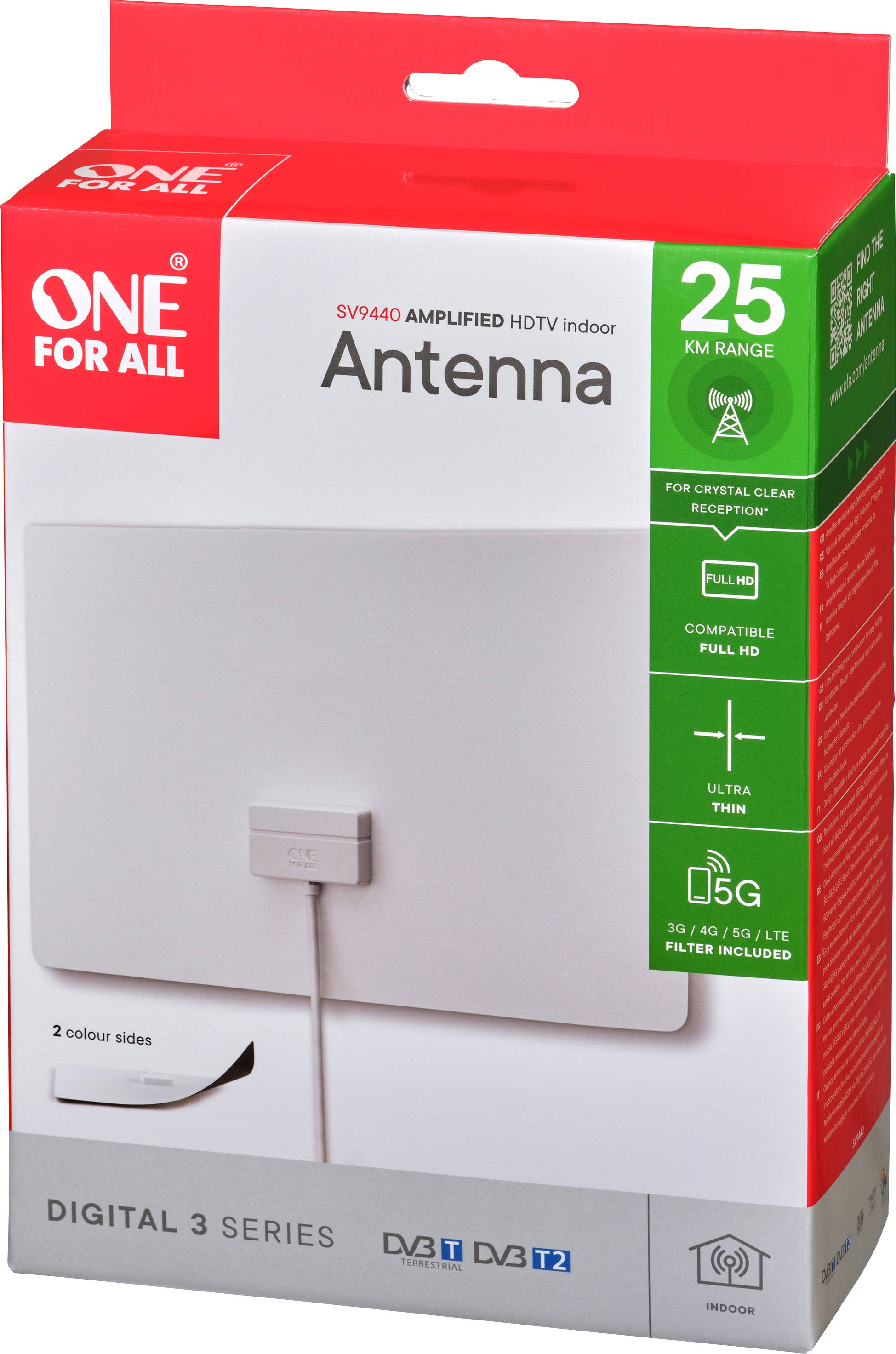 One For All SV 9440-5G Passive DVB-T/T2-Flachantenne Innenbereich Weiß