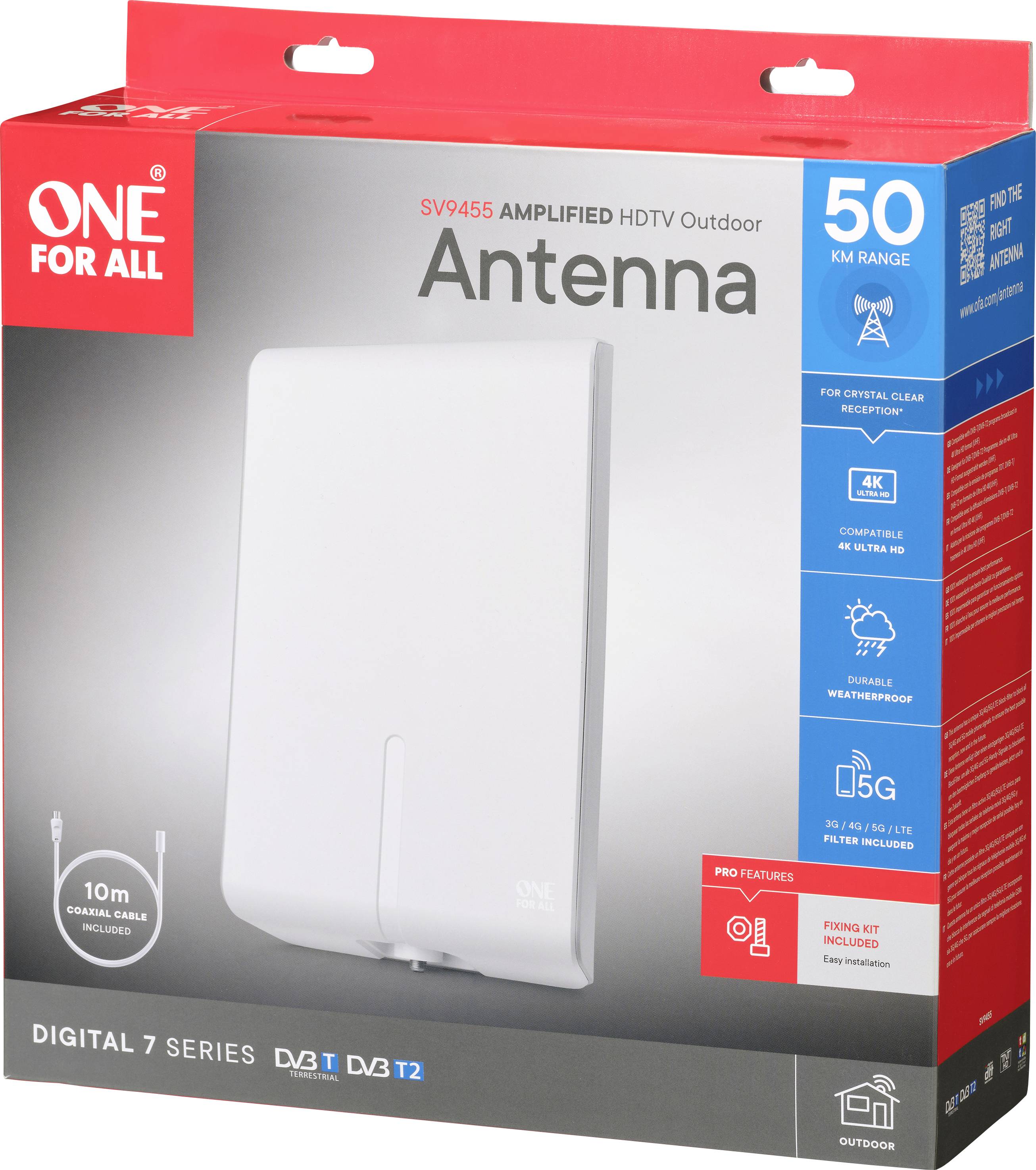 One For All SV 9455-5G Passive DVB-T/T2-Flachantenne Außenbereich Weiß