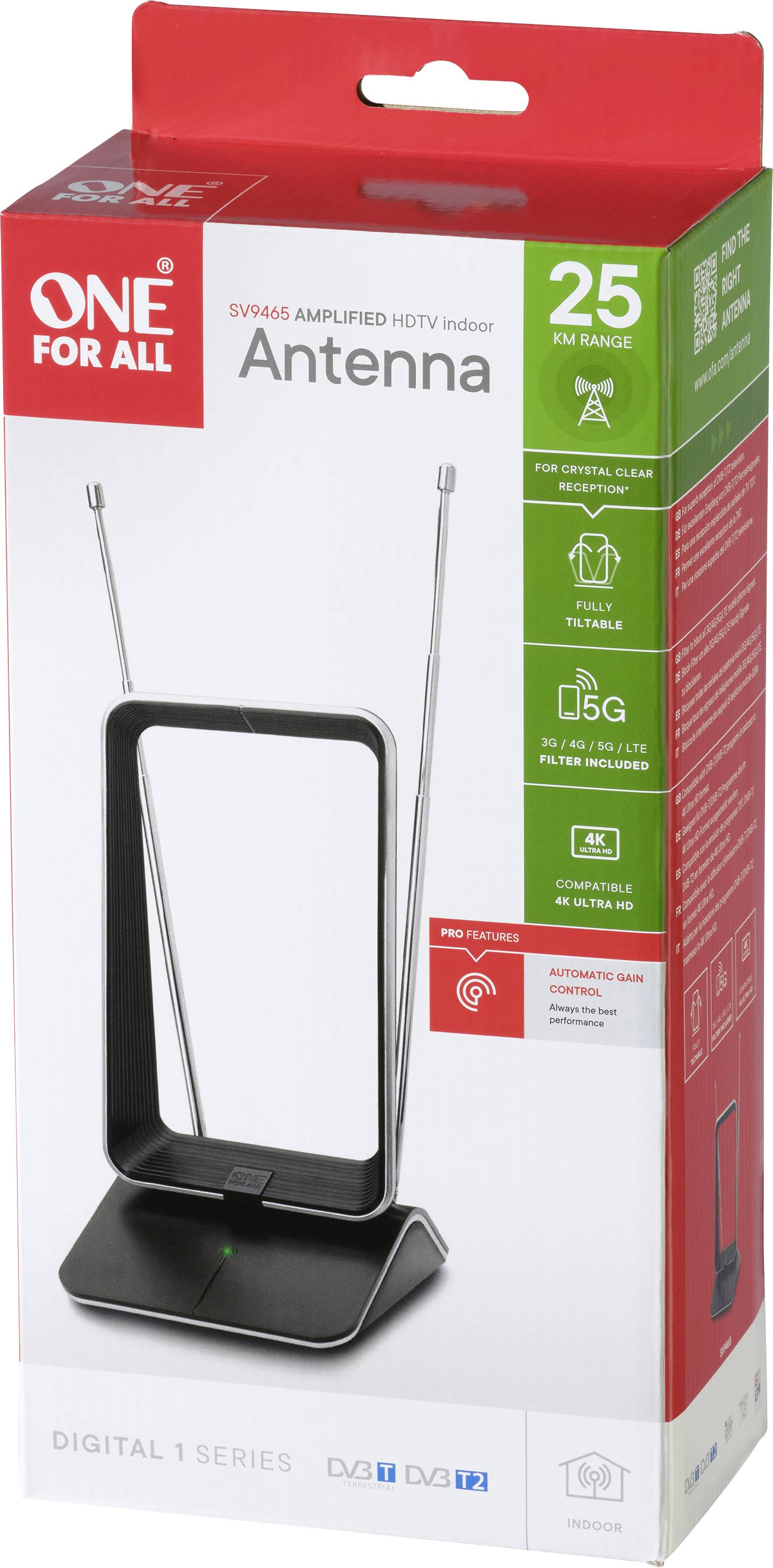 One For All SV 9465-5G Passive DVB-T/T2-Teleskopantenne Innenbereich Schwarz