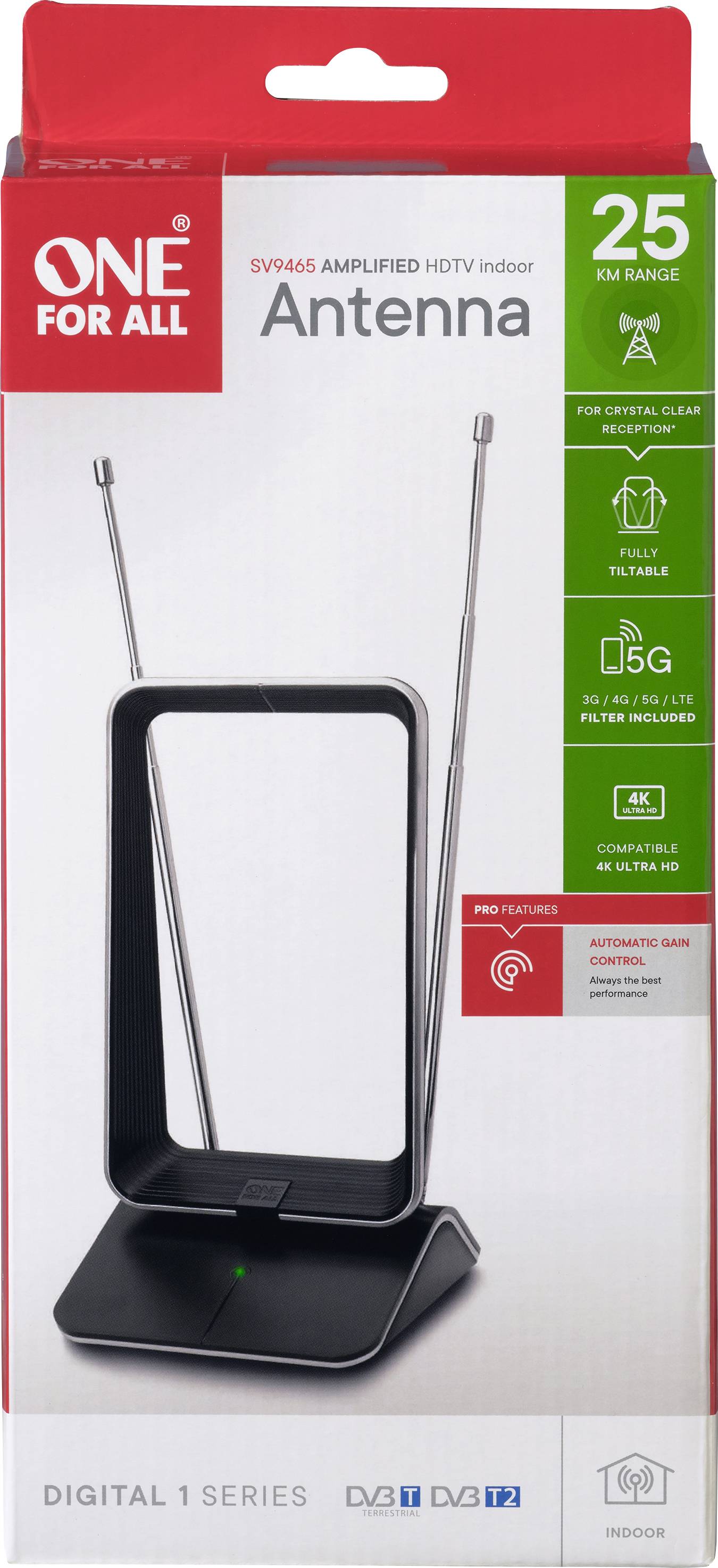 One For All SV 9465-5G Passive DVB-T/T2-Teleskopantenne Innenbereich Schwarz