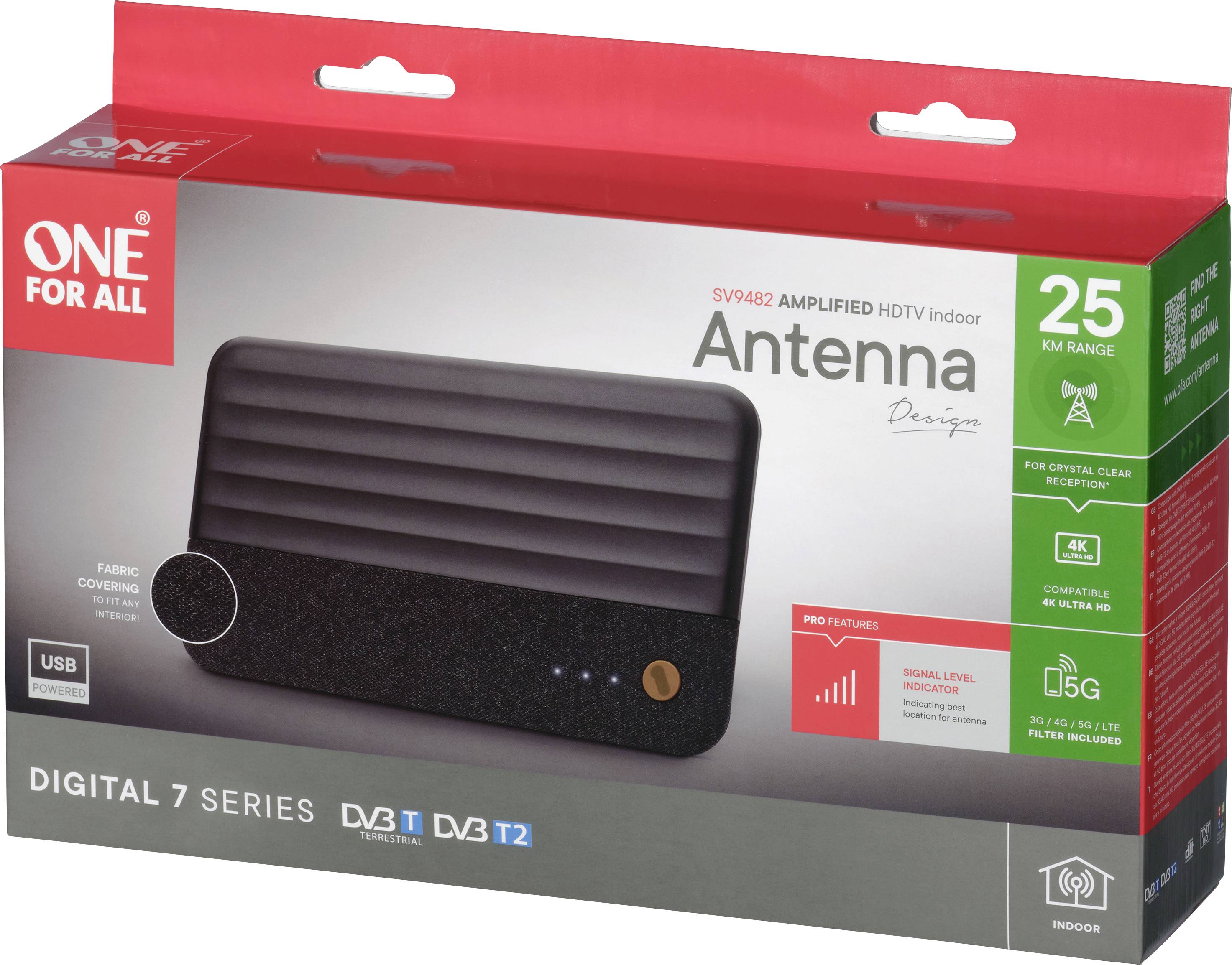 One For All SV 9482-5G Passive DVB-T/T2-Flachantenne Innenbereich Schwarz