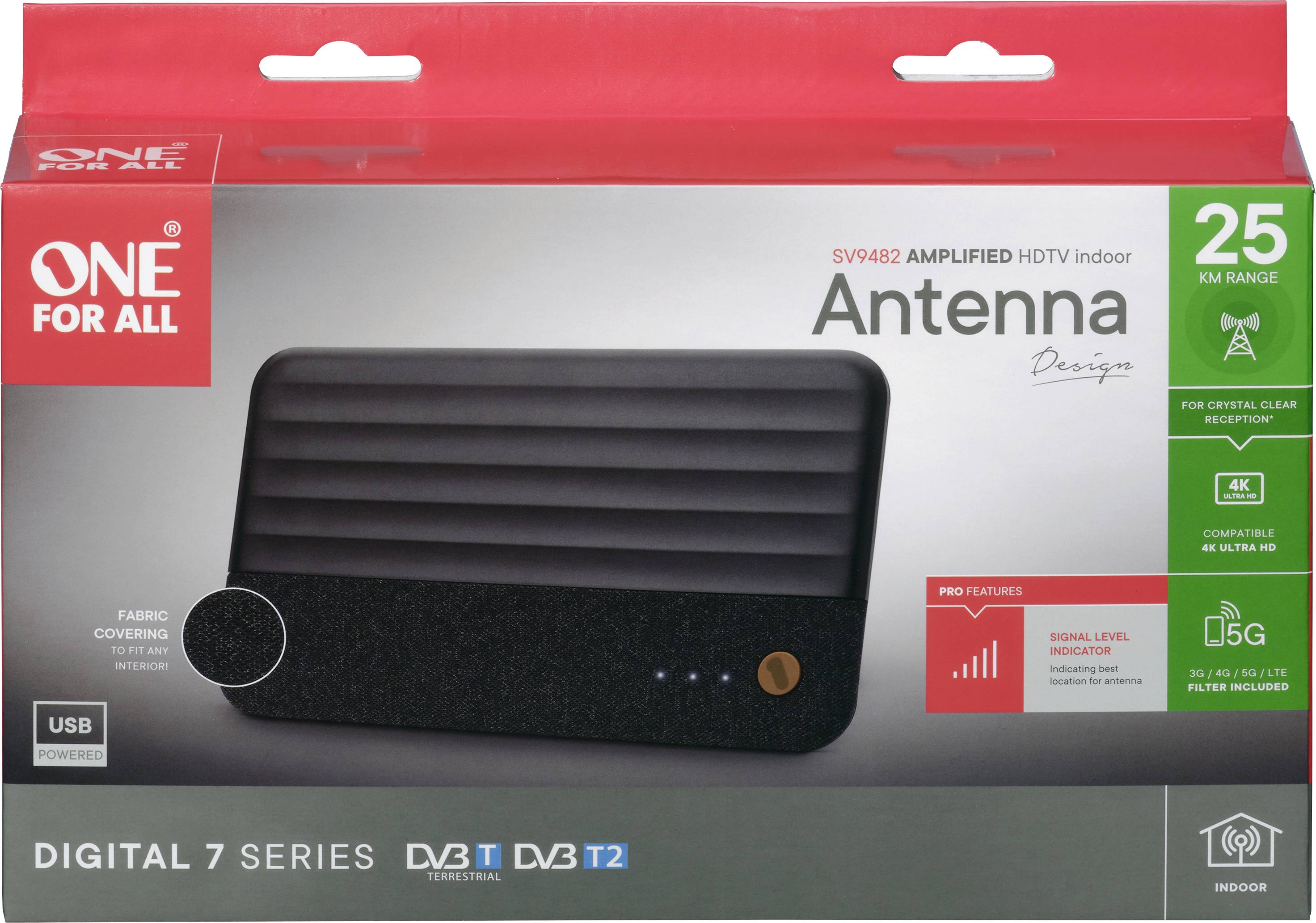 One For All SV 9482-5G Passive DVB-T/T2-Flachantenne Innenbereich Schwarz